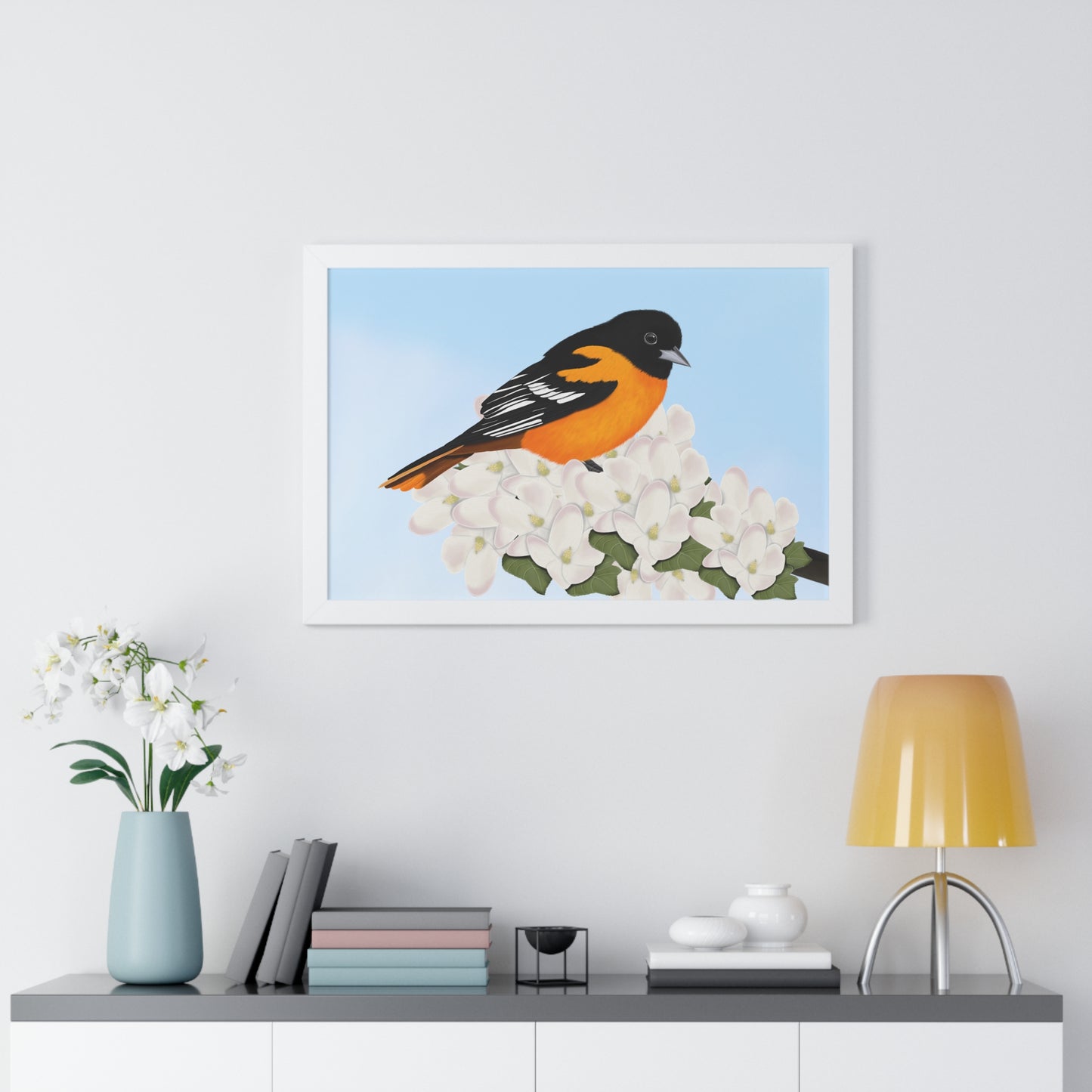 Baltimore Oriole Spring Blossoms Bird Framed Poster