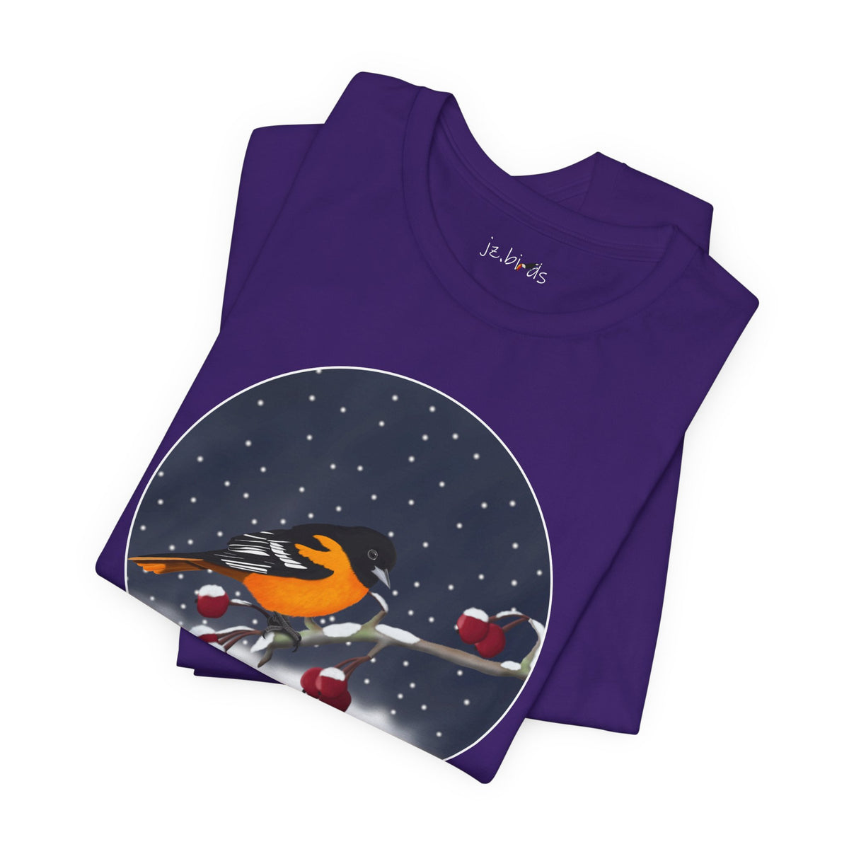 Baltimore Oriole on a Winter Branch Birdwatcher Christmas Bird T-Shirt