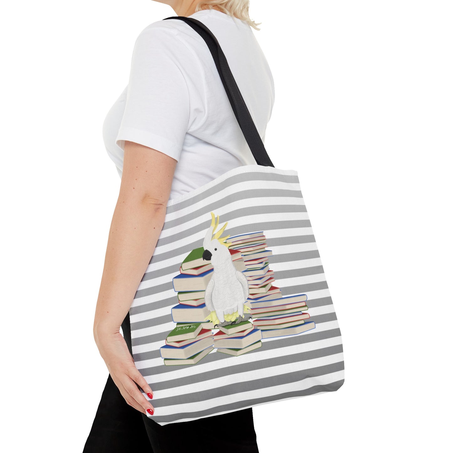 Cockatoo Bird and Books Birdlover Bookworm Tote Bag 16"x16"