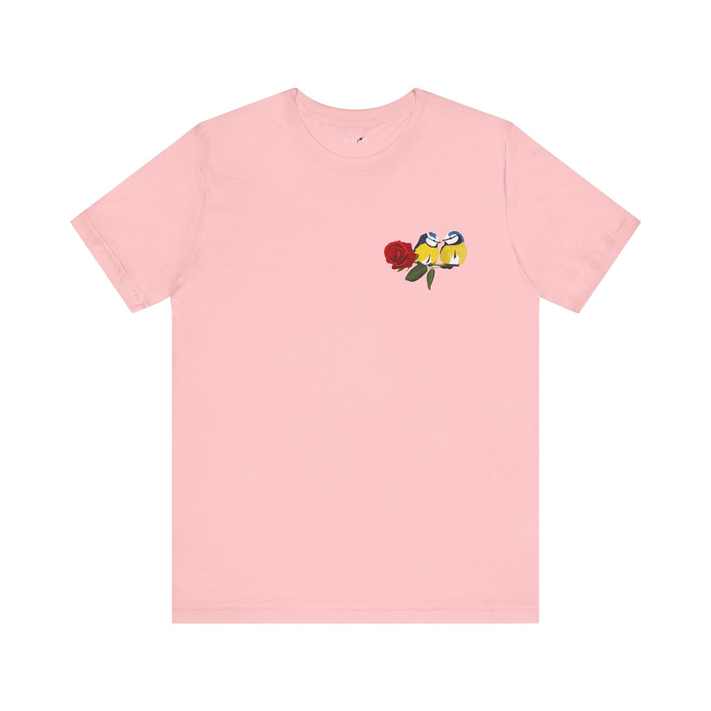 Valentine's Day Blue Titmice on Rose Unisex Tee