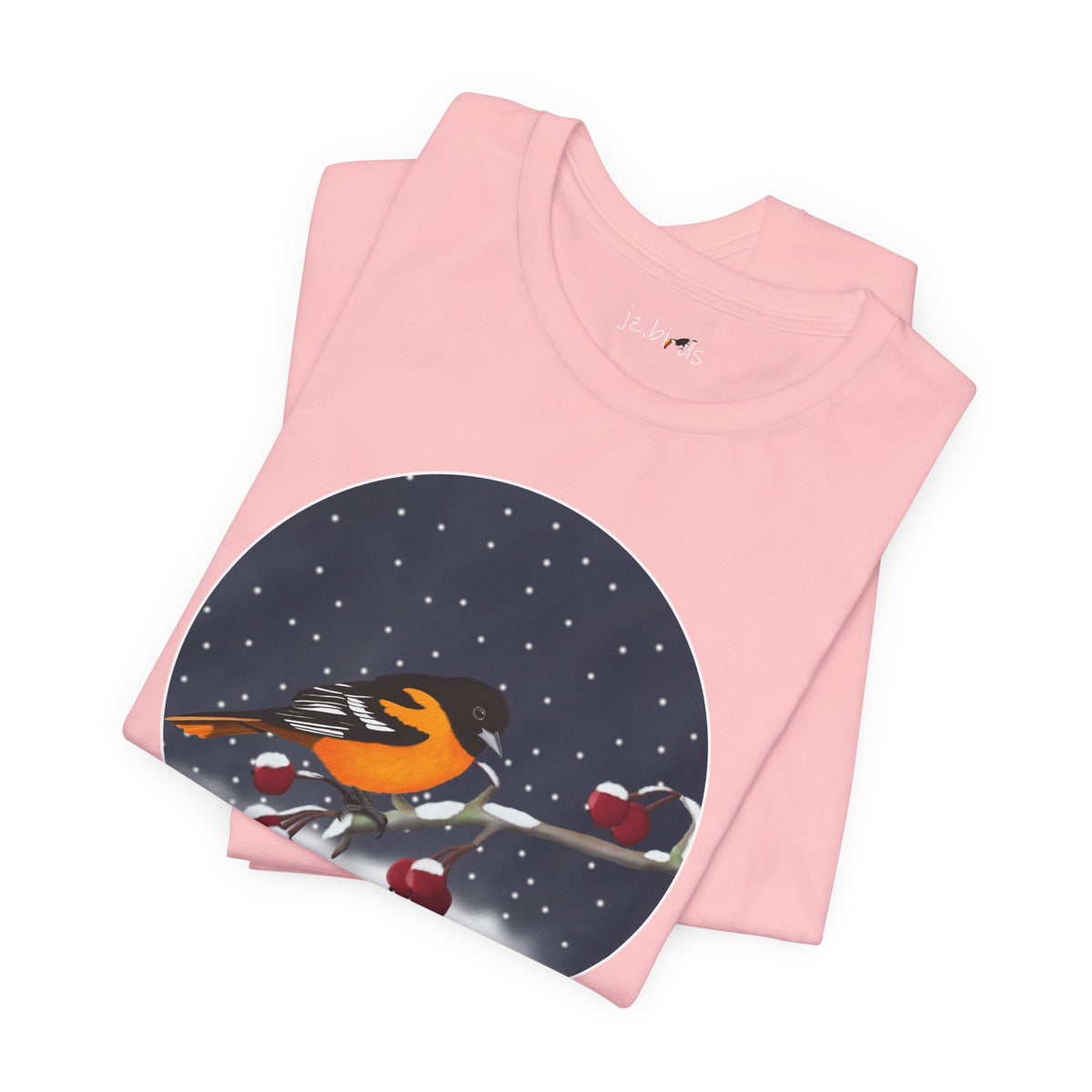 Baltimore Oriole on a Winter Branch Birdwatcher Christmas Bird T-Shirt