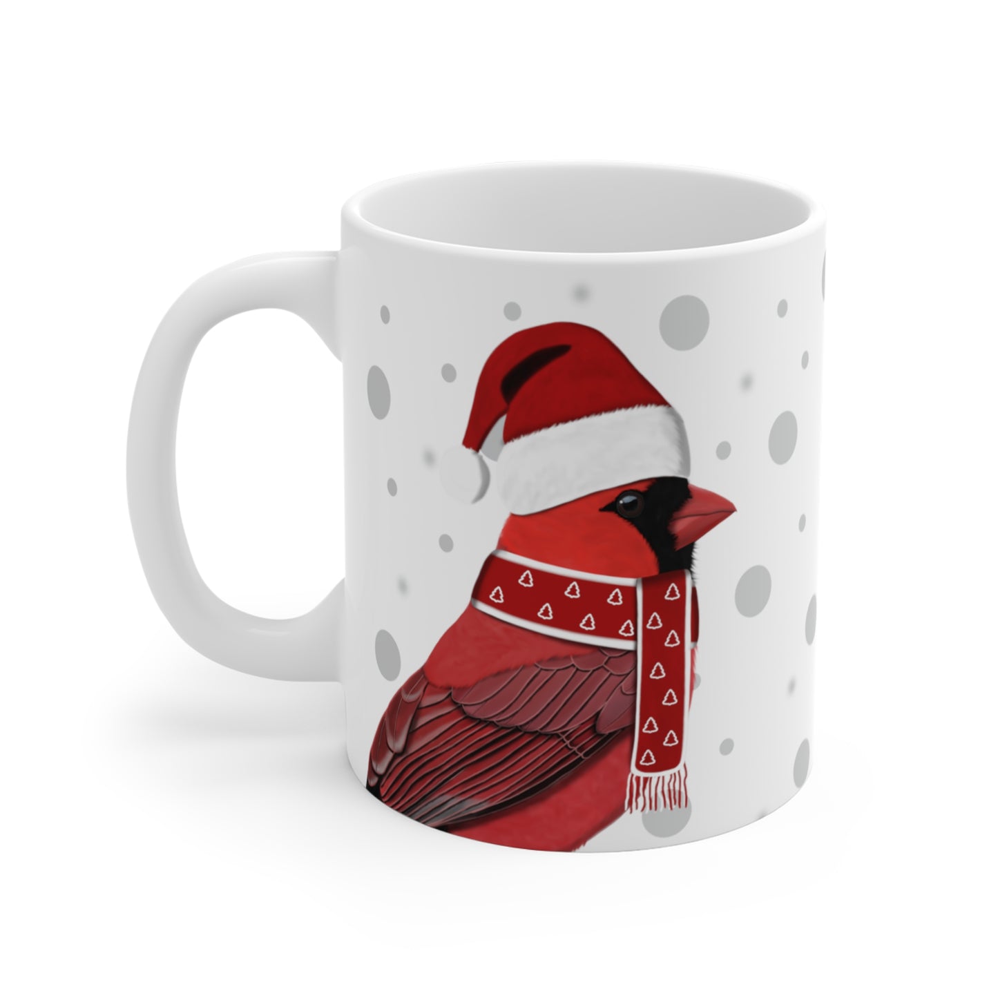 Cardinal Mug – with Red Santa Hat and Scarf Christmas Bird Ceramic 11oz