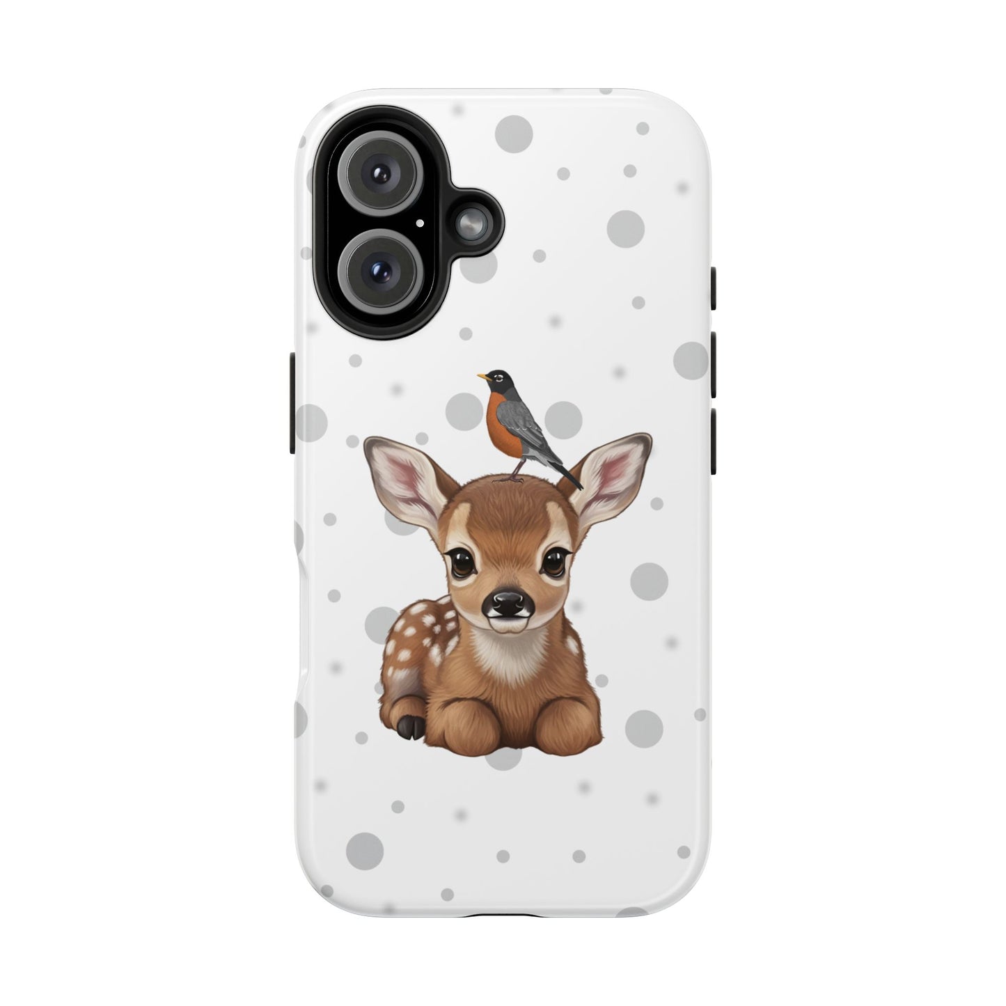 Cute Fawn with American Robin Animal iPhone Case - Dual-Layer PC/TPU Protective Cover for iPhone