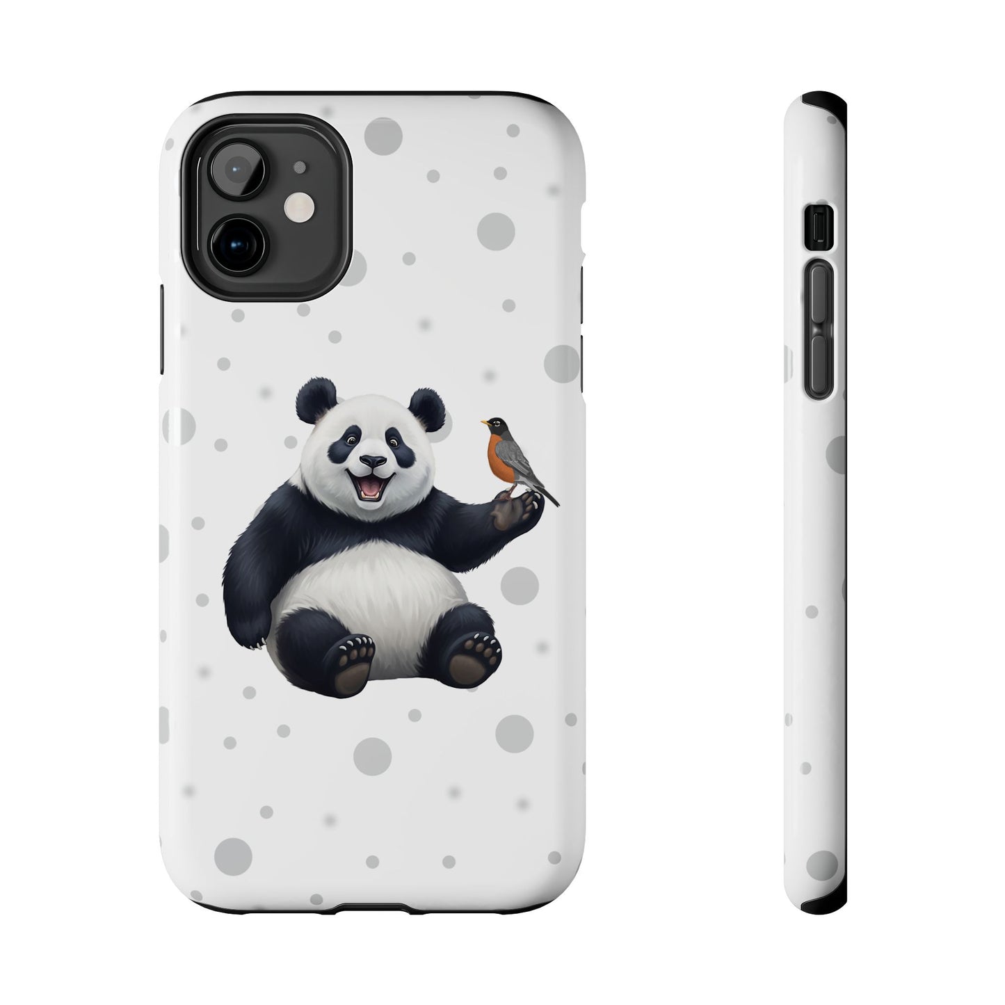 Cute Panda Bear with American Robin Animal iPhone Case - Dual-Layer PC/TPU Protective Cover for iPhone