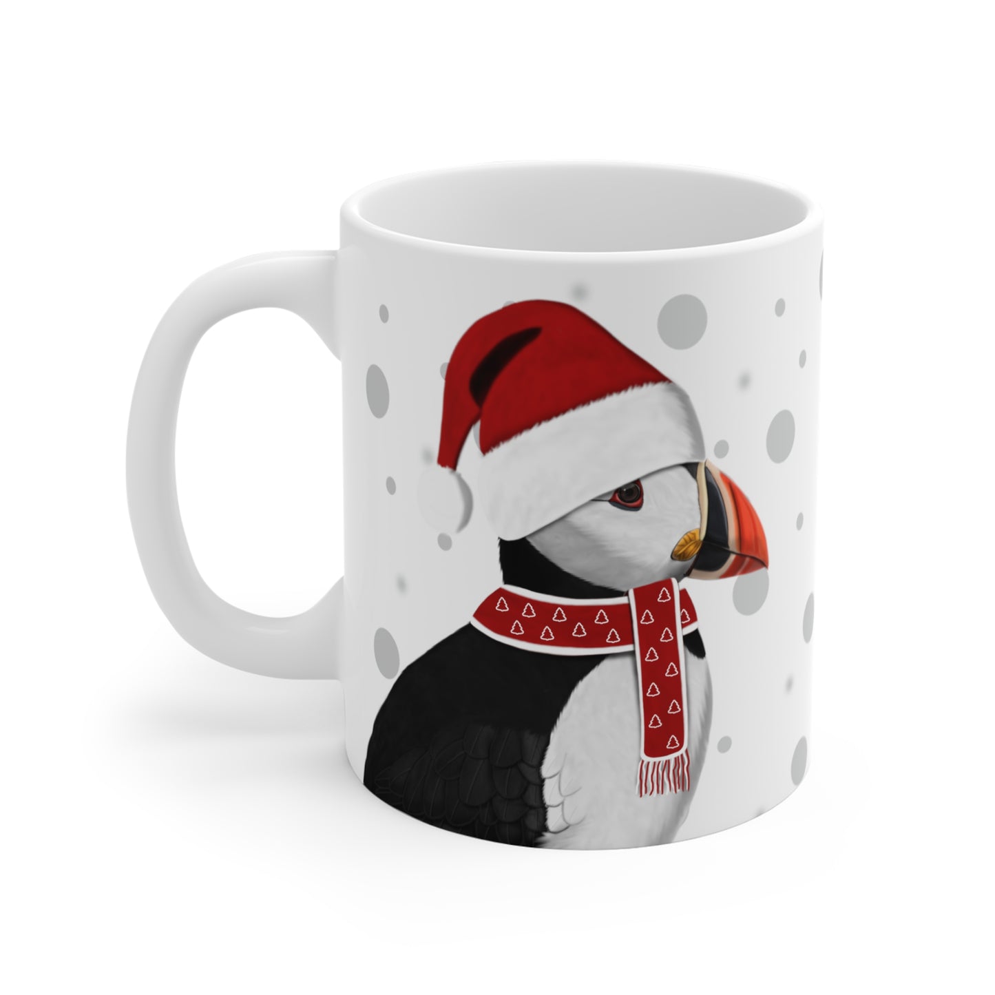 Puffin with Red Santa Hat and Scarf Christmas Bird Ceramic Mug 11oz