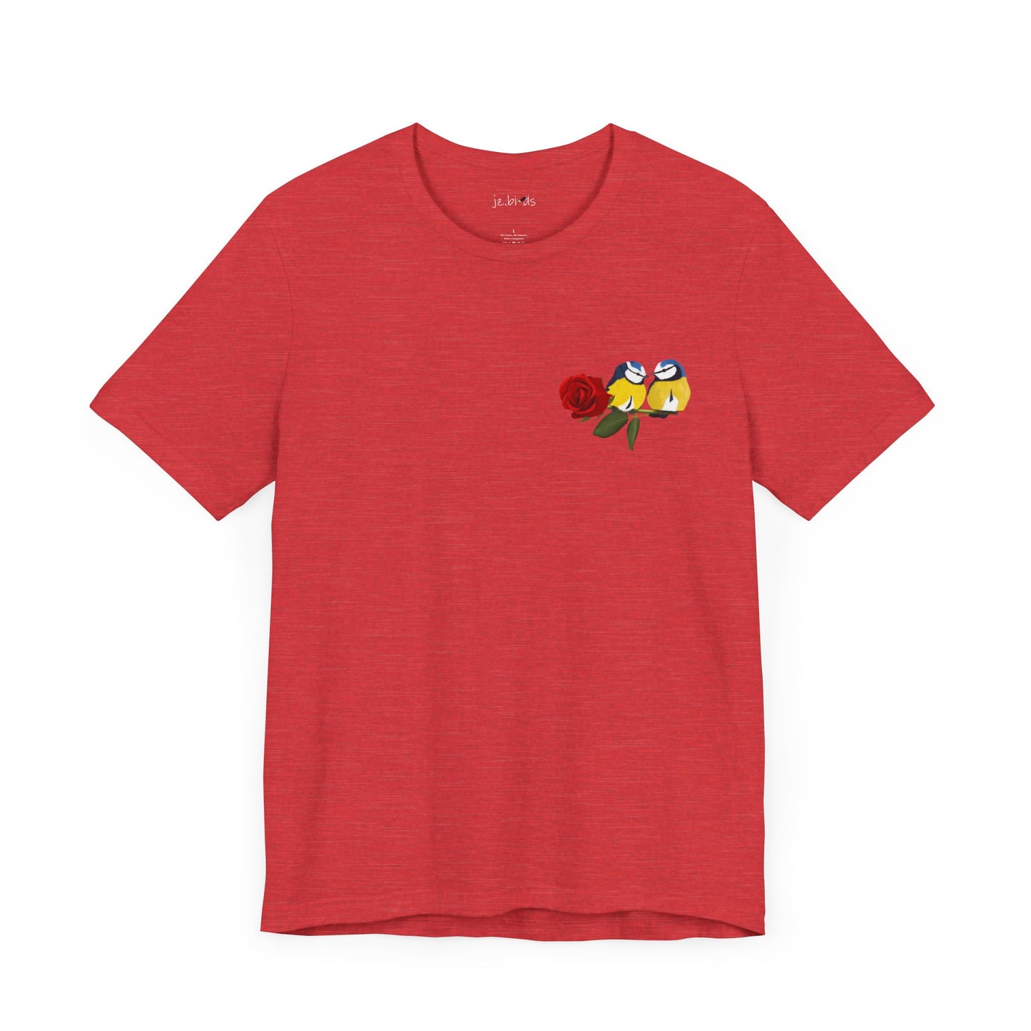 Valentine's Day Blue Titmice on Rose Unisex Tee