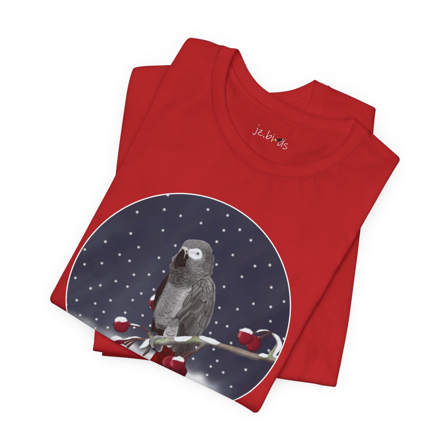 Grey Parrot on a Winter Branch Birdwatcher Christmas Bird T-Shirt