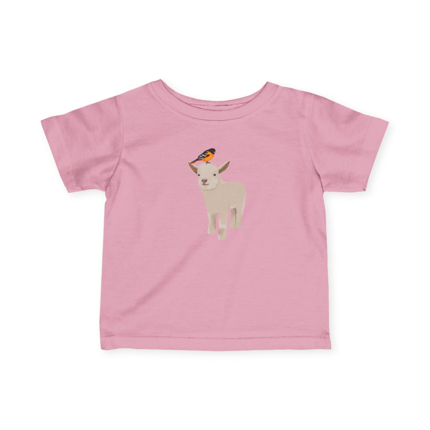 Cute Little Lamb with Baltimore Oriole Bird Baby & Toddler T-Shirt