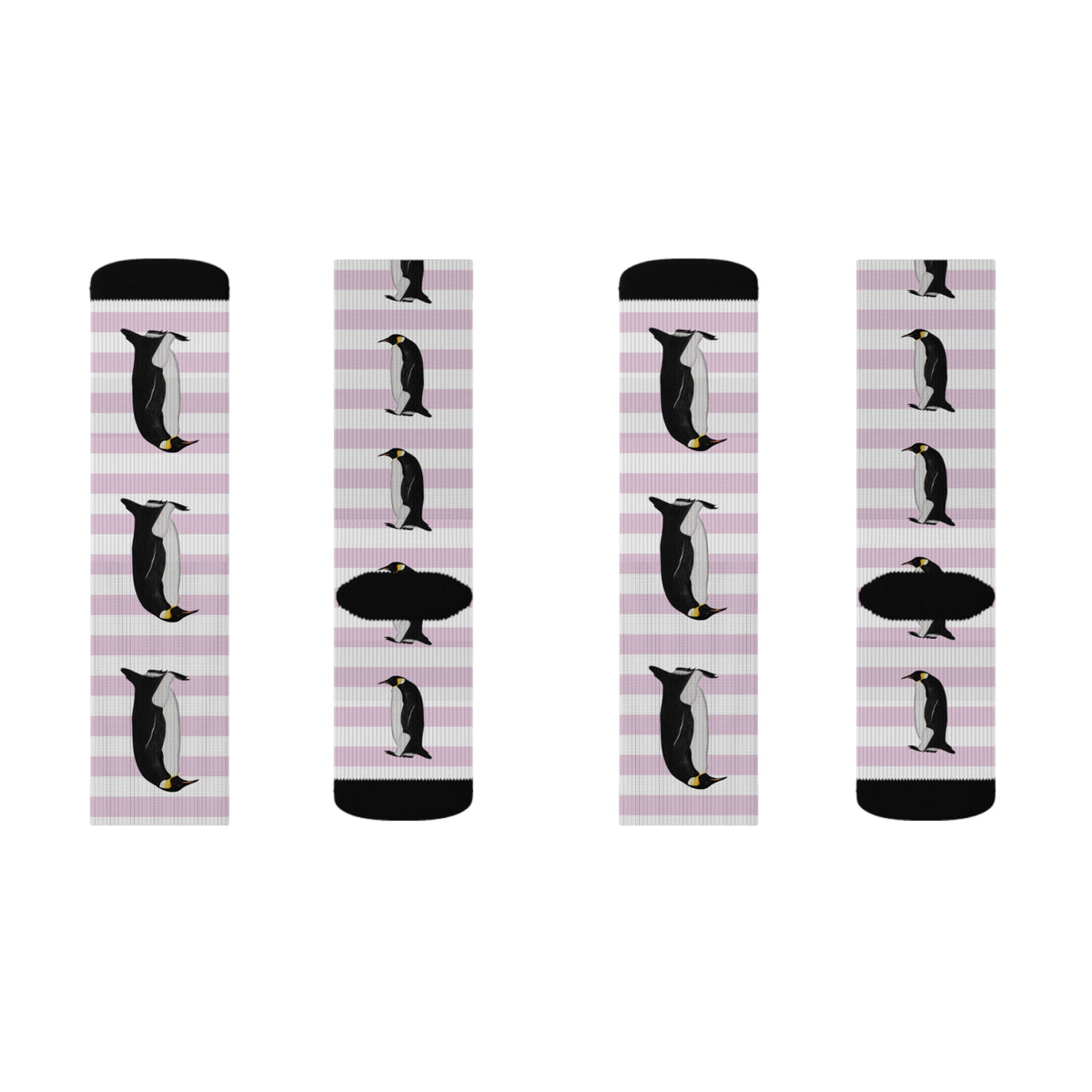Penguin Bird Pink White Striped Socks