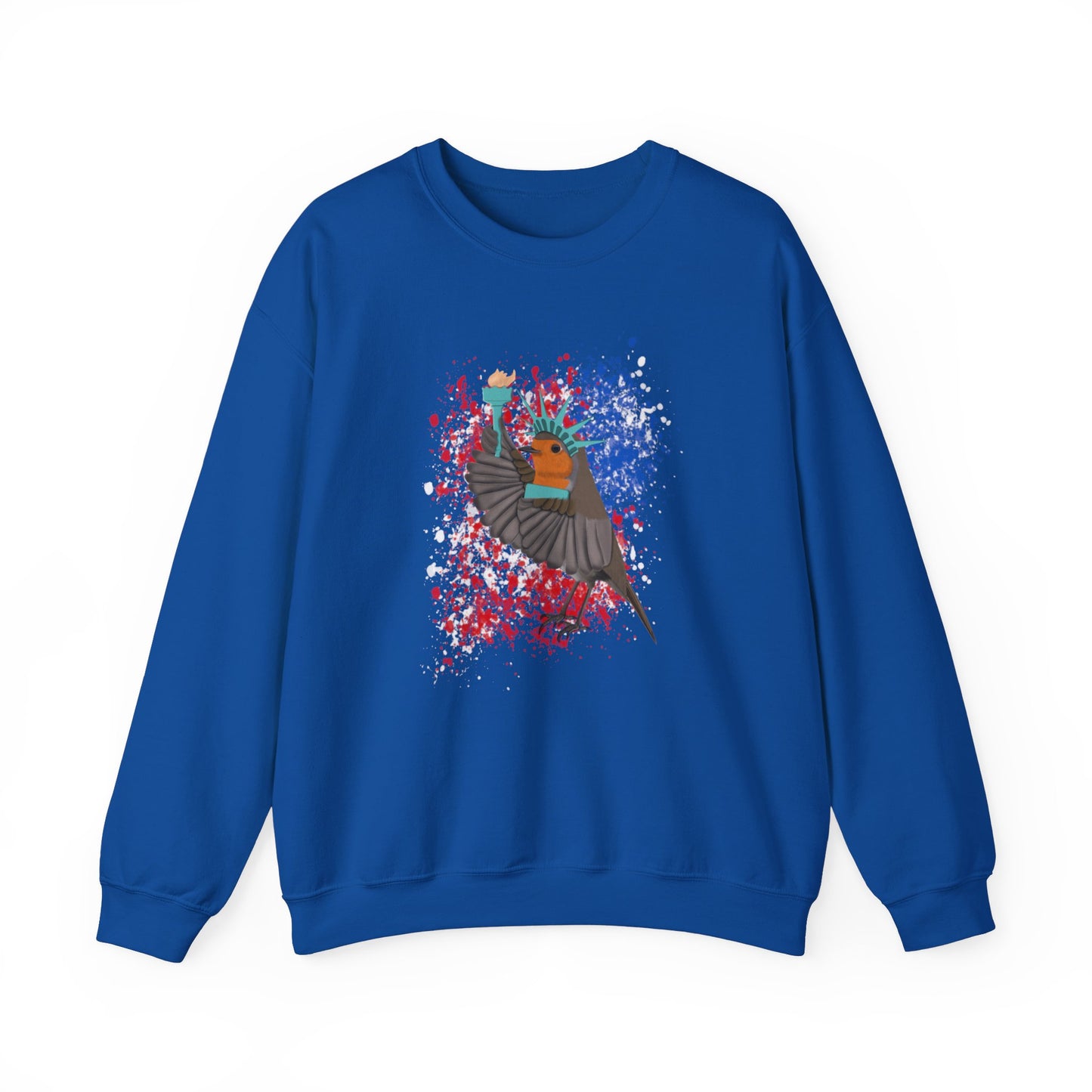Robin 4th of July Independence Day Statue Liberty Bird Watcher Biologist Crewneck Sweatshirt – Crew neck,