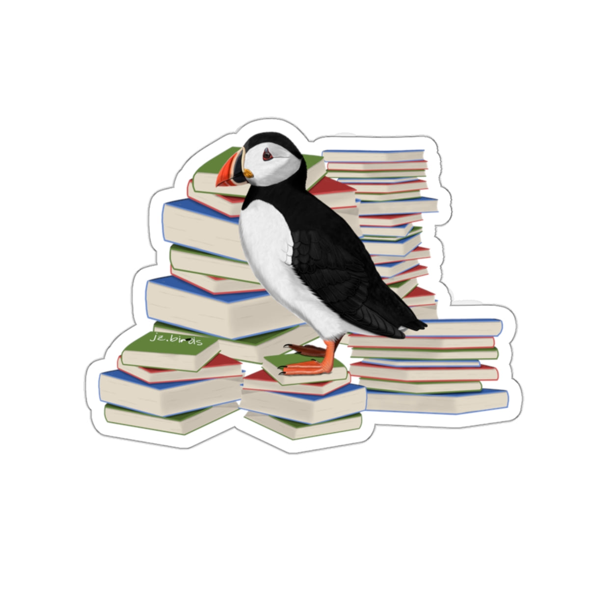 Puffin Bird and Books Birdlover Bookworm Sticker