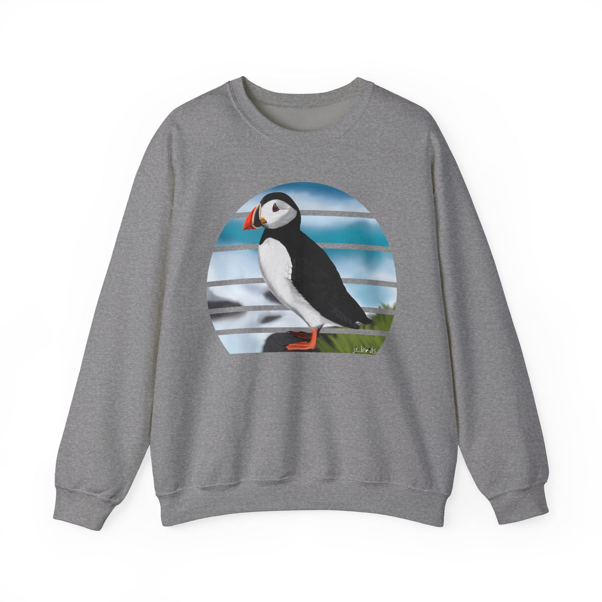 Puffin Bird Sweatshirt on Crew neck background