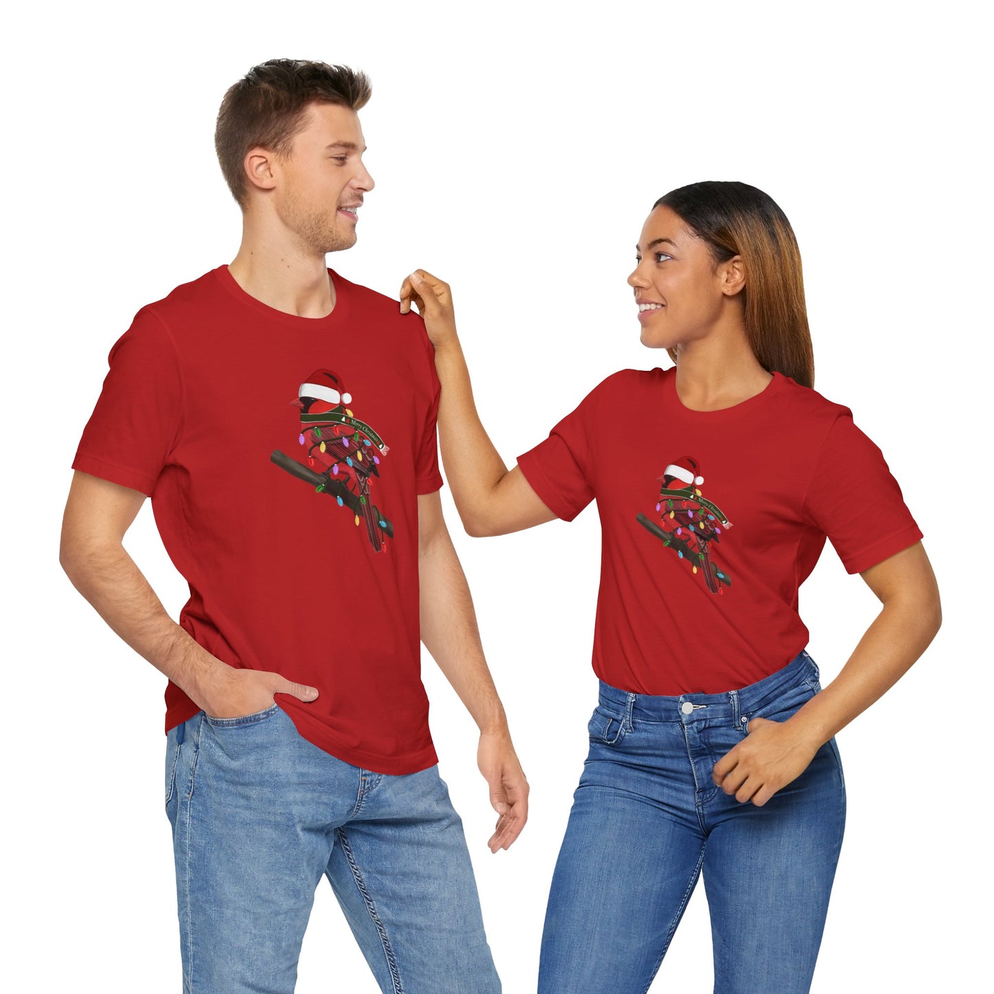 Cardinal with Fairy Lights Christmas Bird T-Shirt