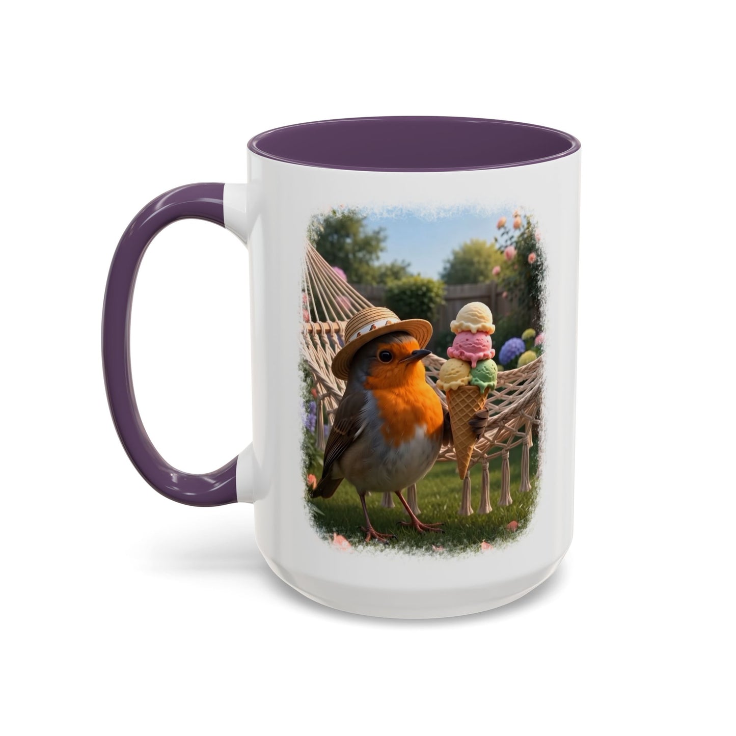 Robin Rosi Ice Cream Garden Premium Mug for Bird Lovers