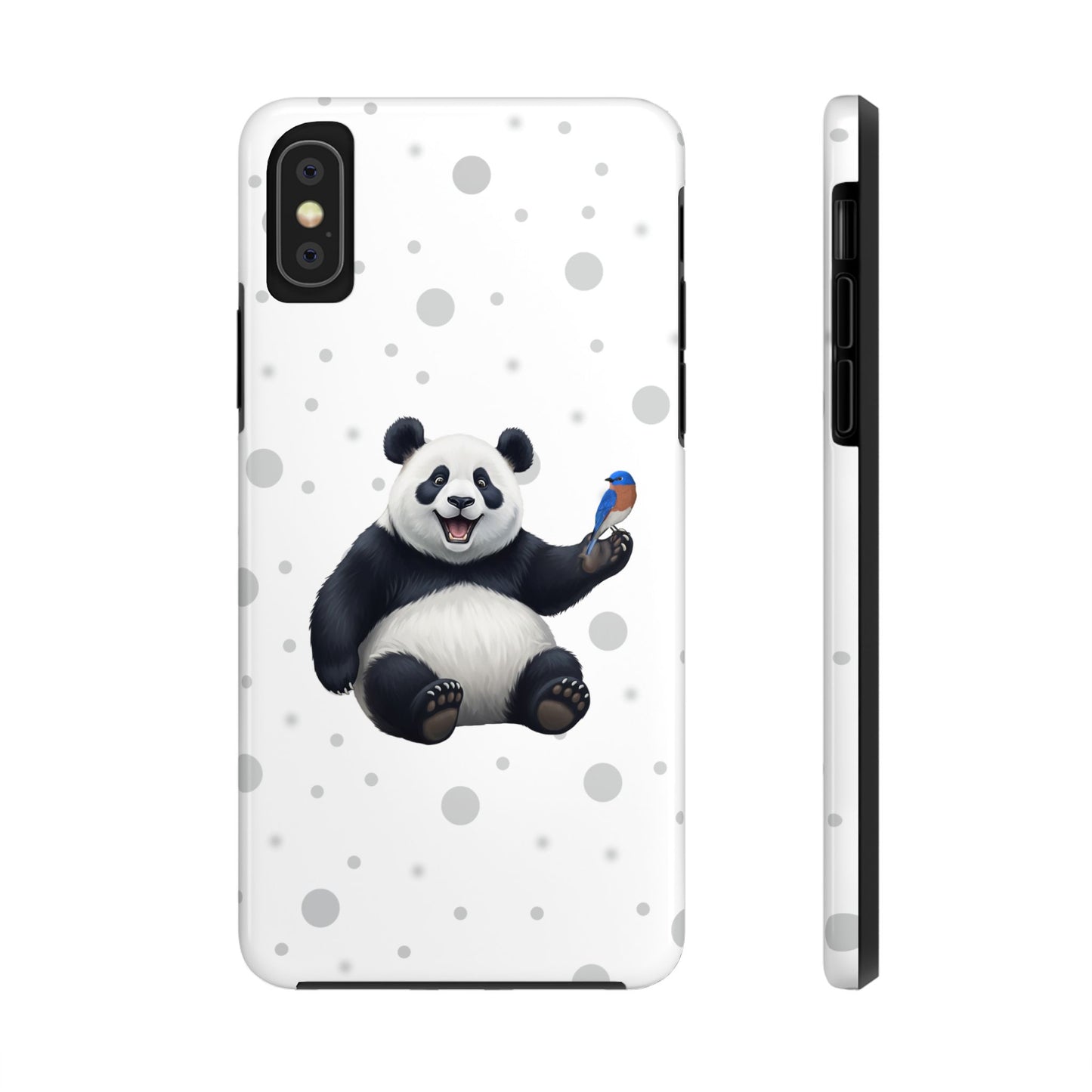 Cute Panda Bear with a Bluebird Animal iPhone Case - Dual-Layer PC/TPU Protective Cover for iPhone