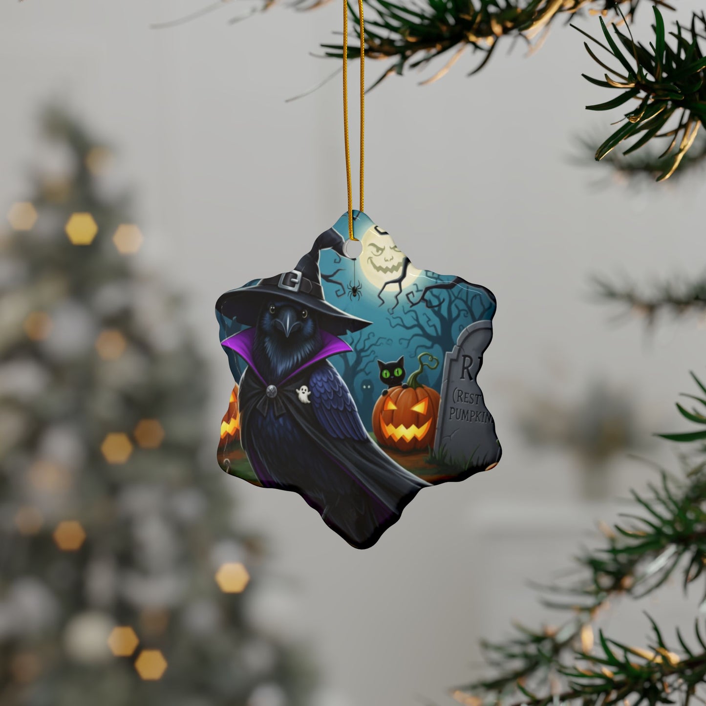 Black Raven Halloween Ornaments, 2-Sided Witchy Bird Decor, Spooky Decorations, Halloween Gifts