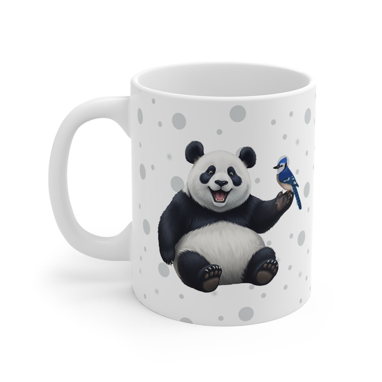 Panda Bear Mug with Blue Jay for Animal Lovers & Bird Watchers 11oz