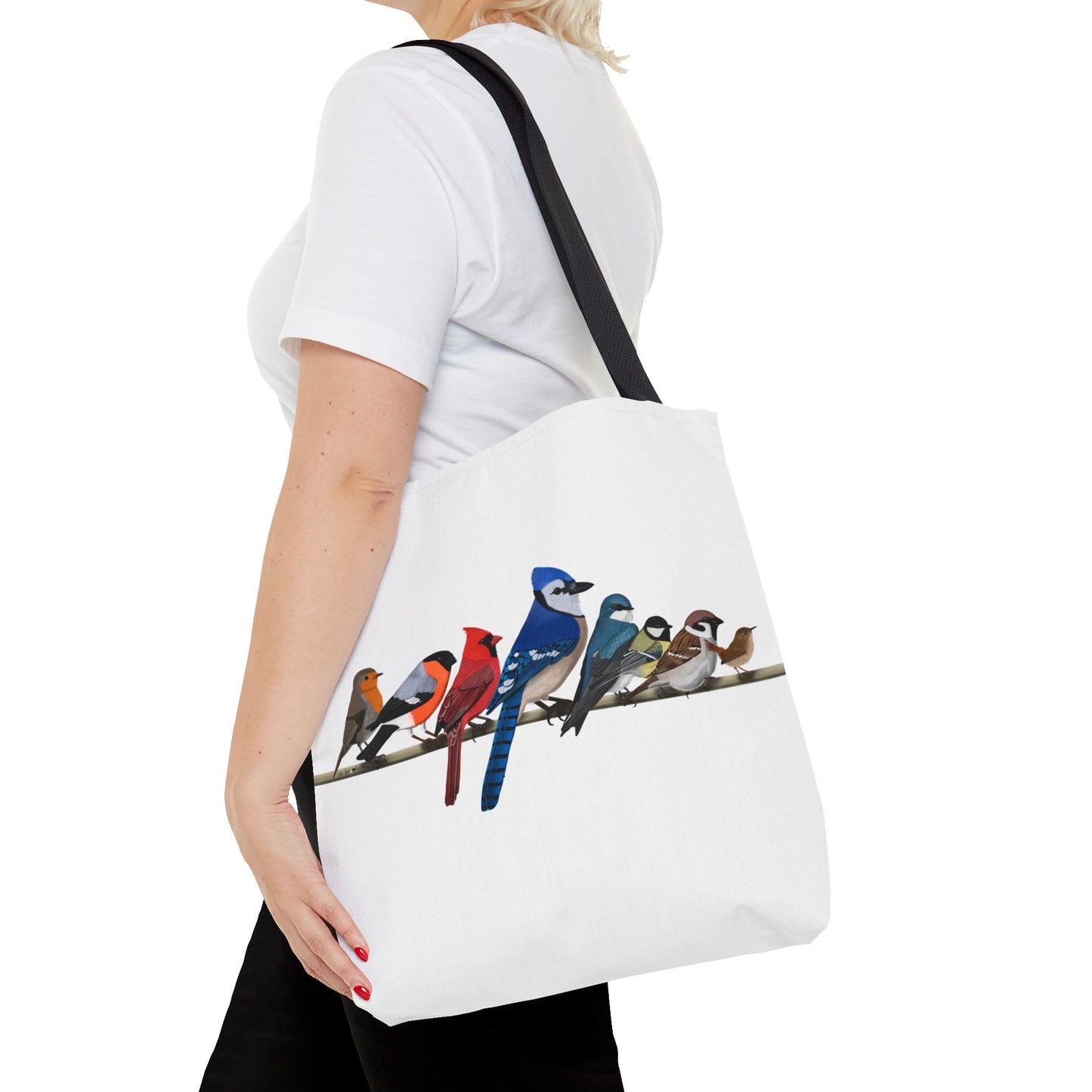 Birds on a Branch Tote Bag 16"x16" Blue Jay Cardinal Robin for Bird Lovers