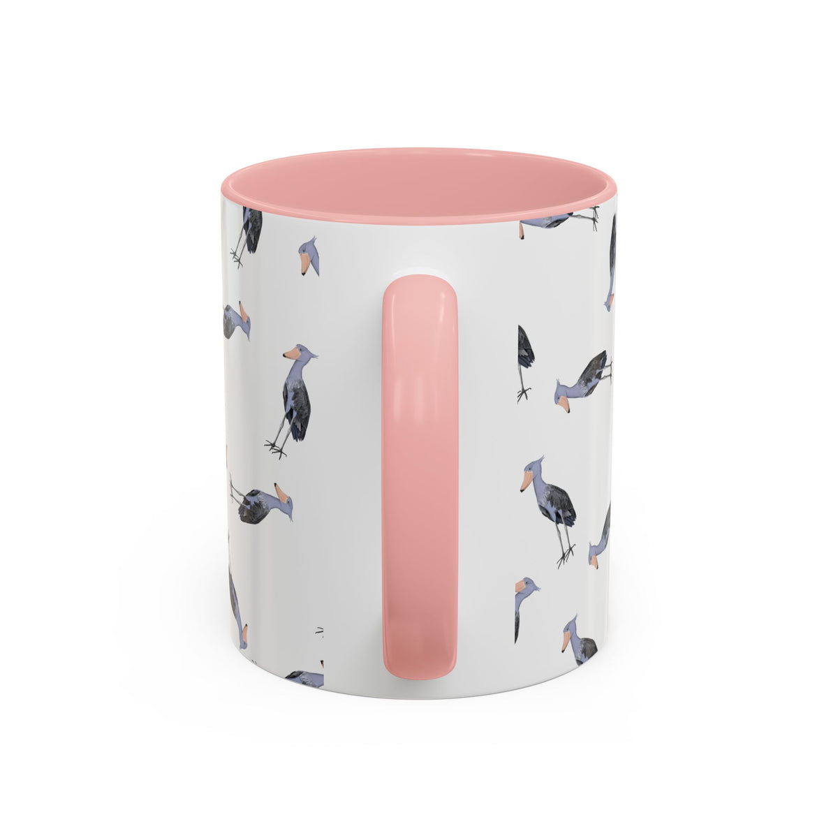 Schuhschnabel Tasse mit Streumuster | Vogelmotiv Kaffeebecher für Vogelbeobachter & Naturfreunde in Purple