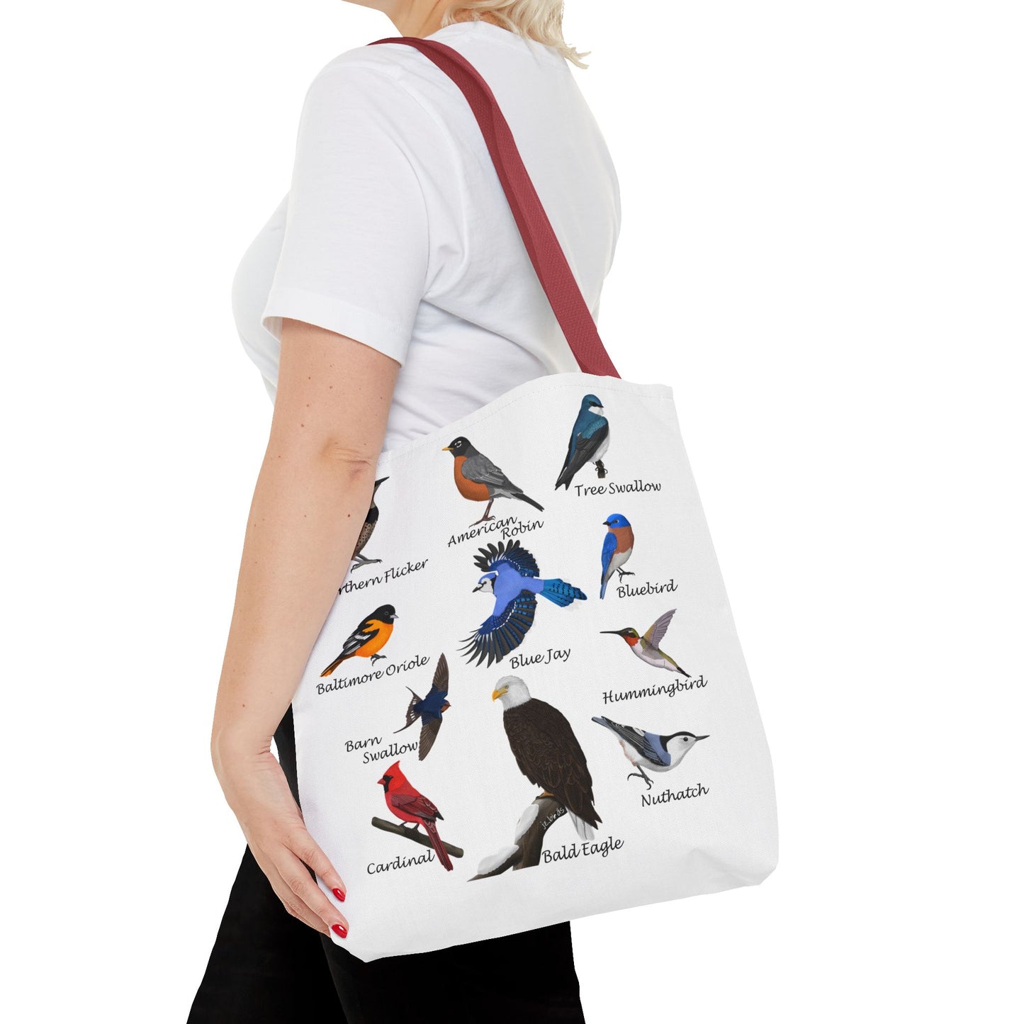 Backyard Birds Tote Bag 16"x16" Blue Jay Cardinal Bluebird Hummingbird for Bird Lovers