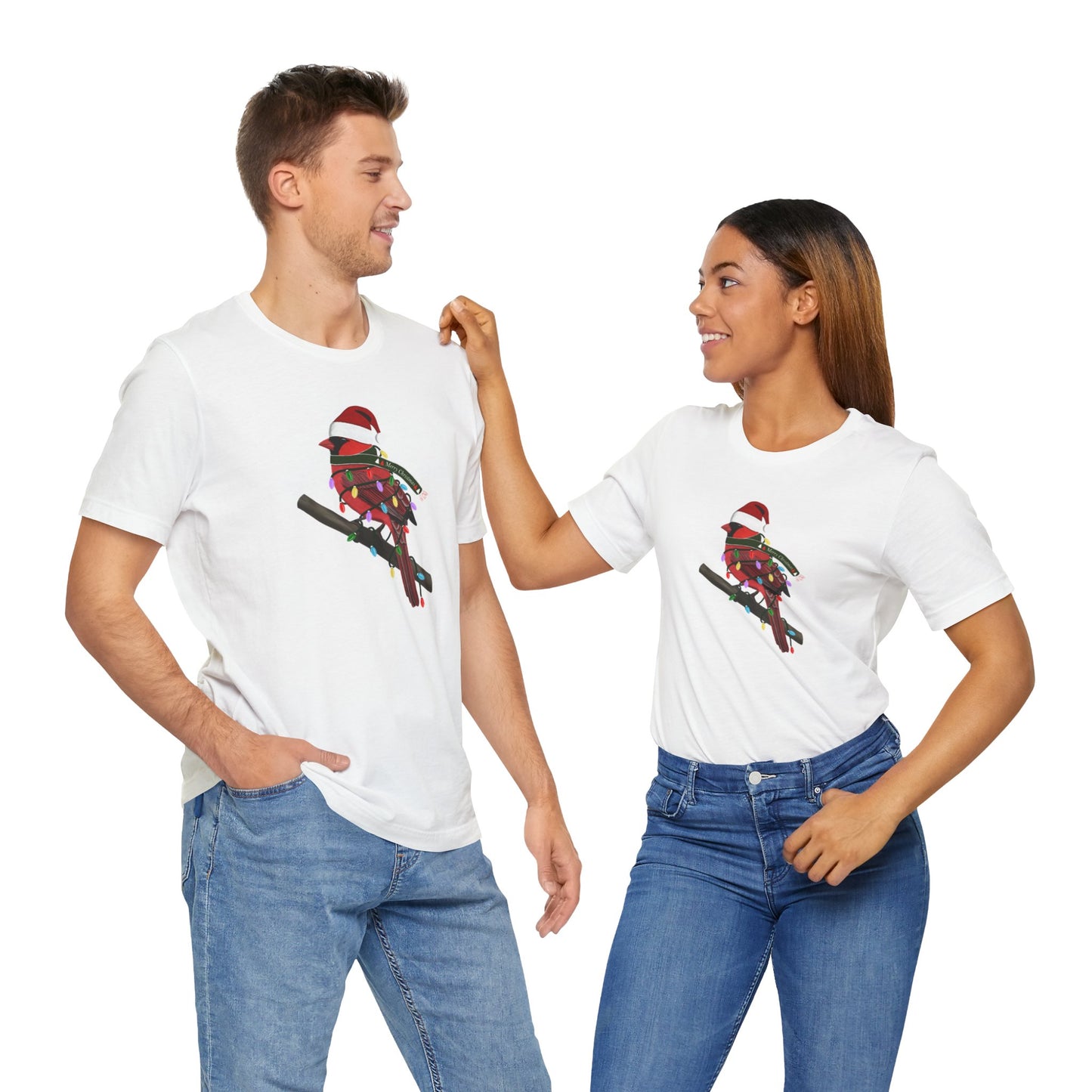 Cardinal with Fairy Lights Christmas Bird T-Shirt