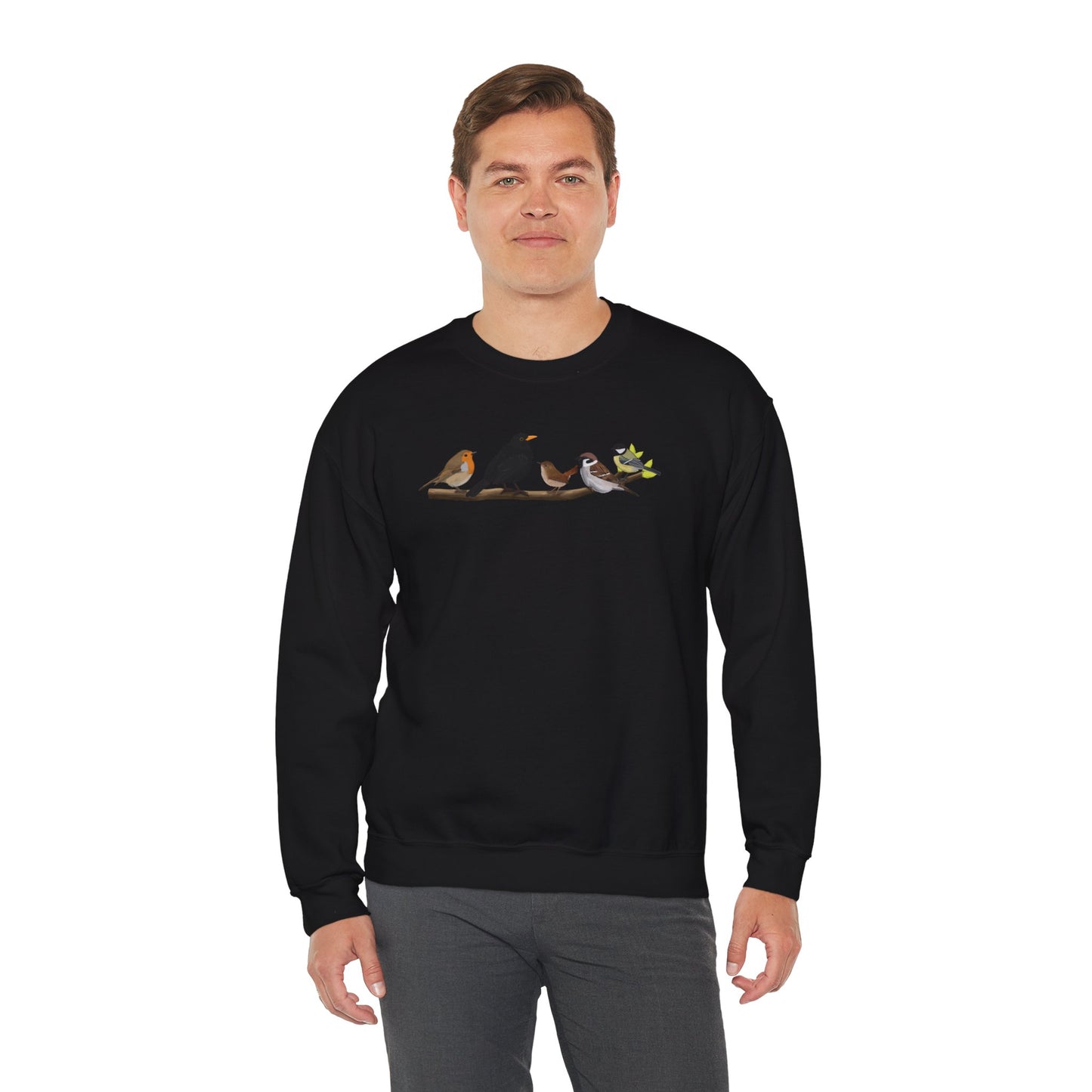 Vögel auf einem Ast Vogel Sweatshirt Amsel Rotkehlchen Kohlmeise Zaunkönig Spatz