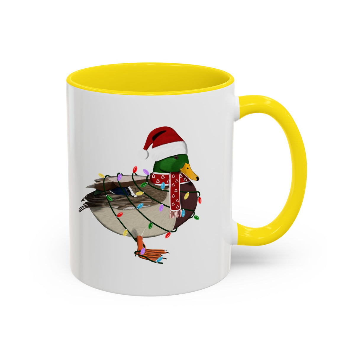Mallard as Santa with Fairy Lights Ceramic Bird Coffee Mug – Custom Gift for Bird Watchers