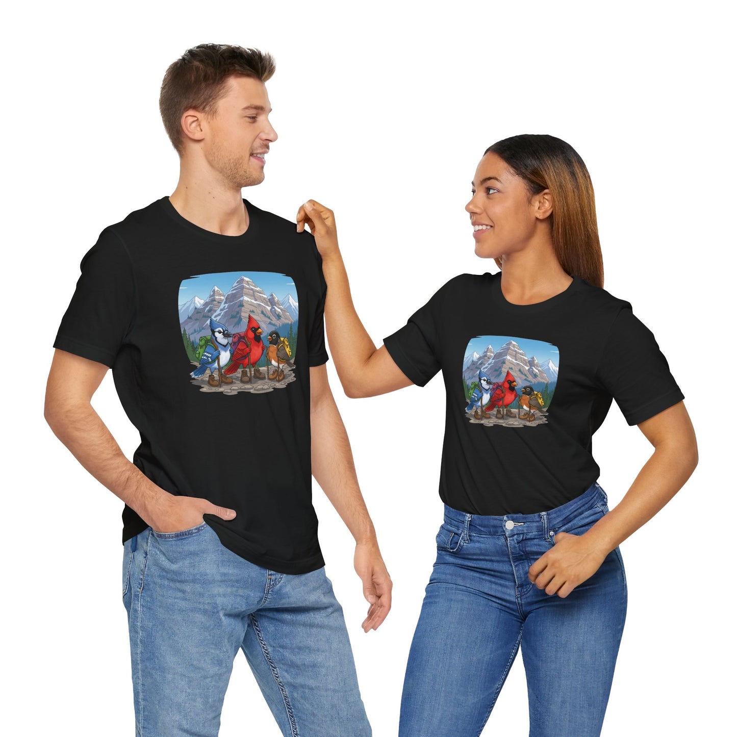 Birds Hiking T-Shirt Funny Cardinal Blue Jay Robin on a Hike Bird Watcher Bird Lover