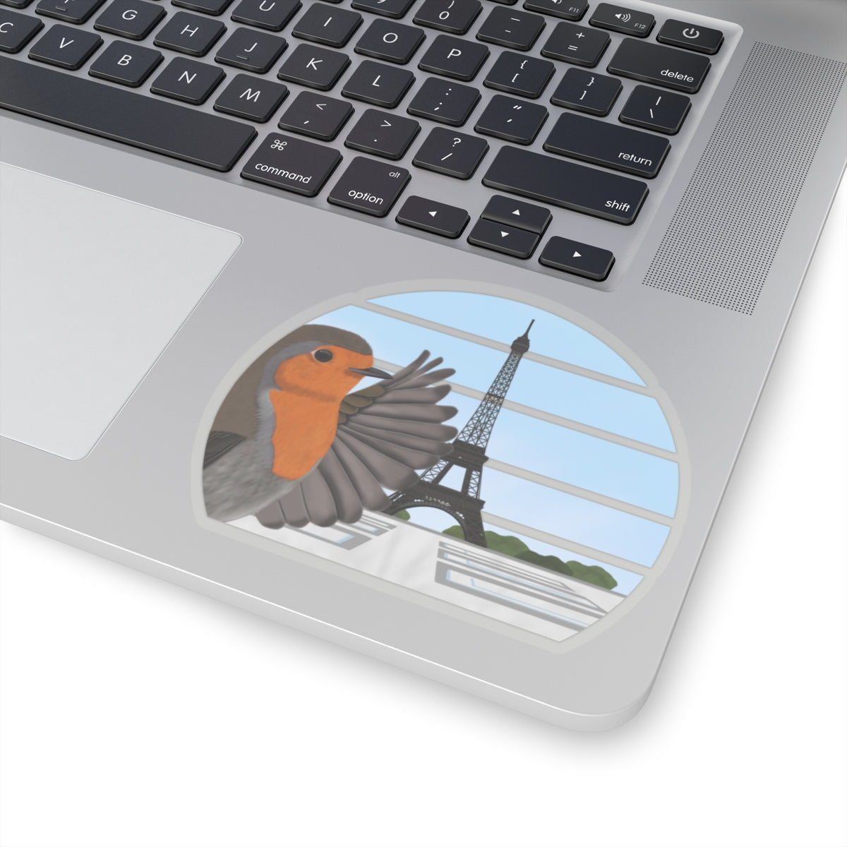 Robin Bird in Paris Eiffel Tower Kiss-Cut Sticker
