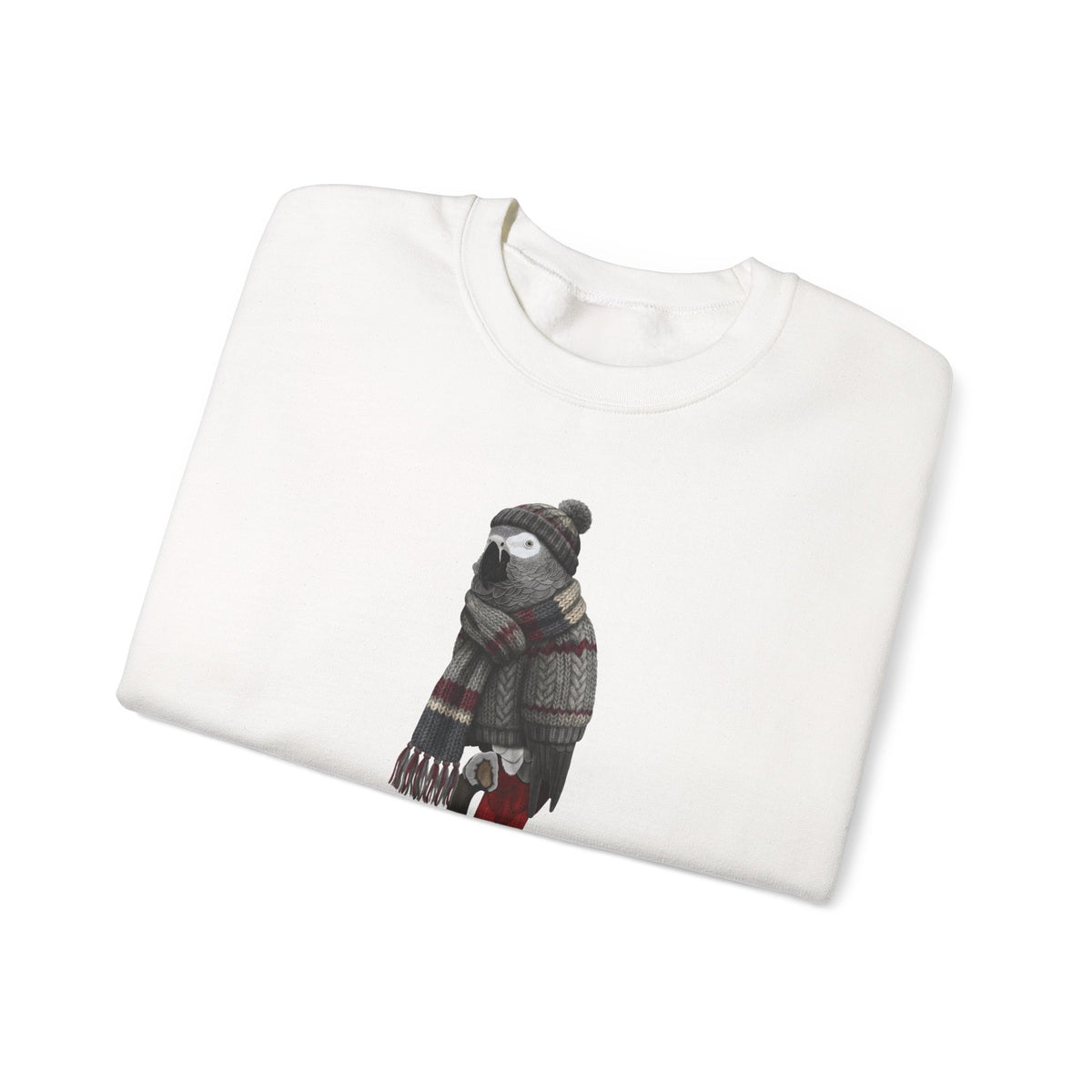 Grey Parrot Winter Sweatshirt | Bird Watcher Crewneck | Unisex Songbirds Wearing Knit Gift for Bird Lovers