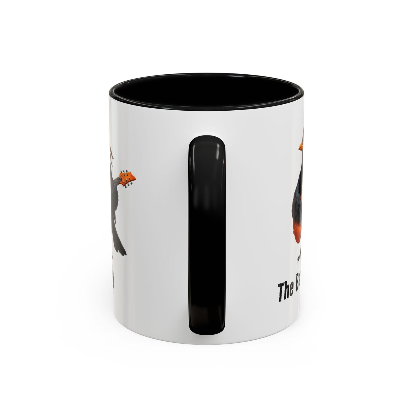 Blacky die Amsel (Lead Guitar) – The Backyard Birds Offizielle Band-Tasse | Zweifarbige Premium Keramik (Schwarz/Weiß)