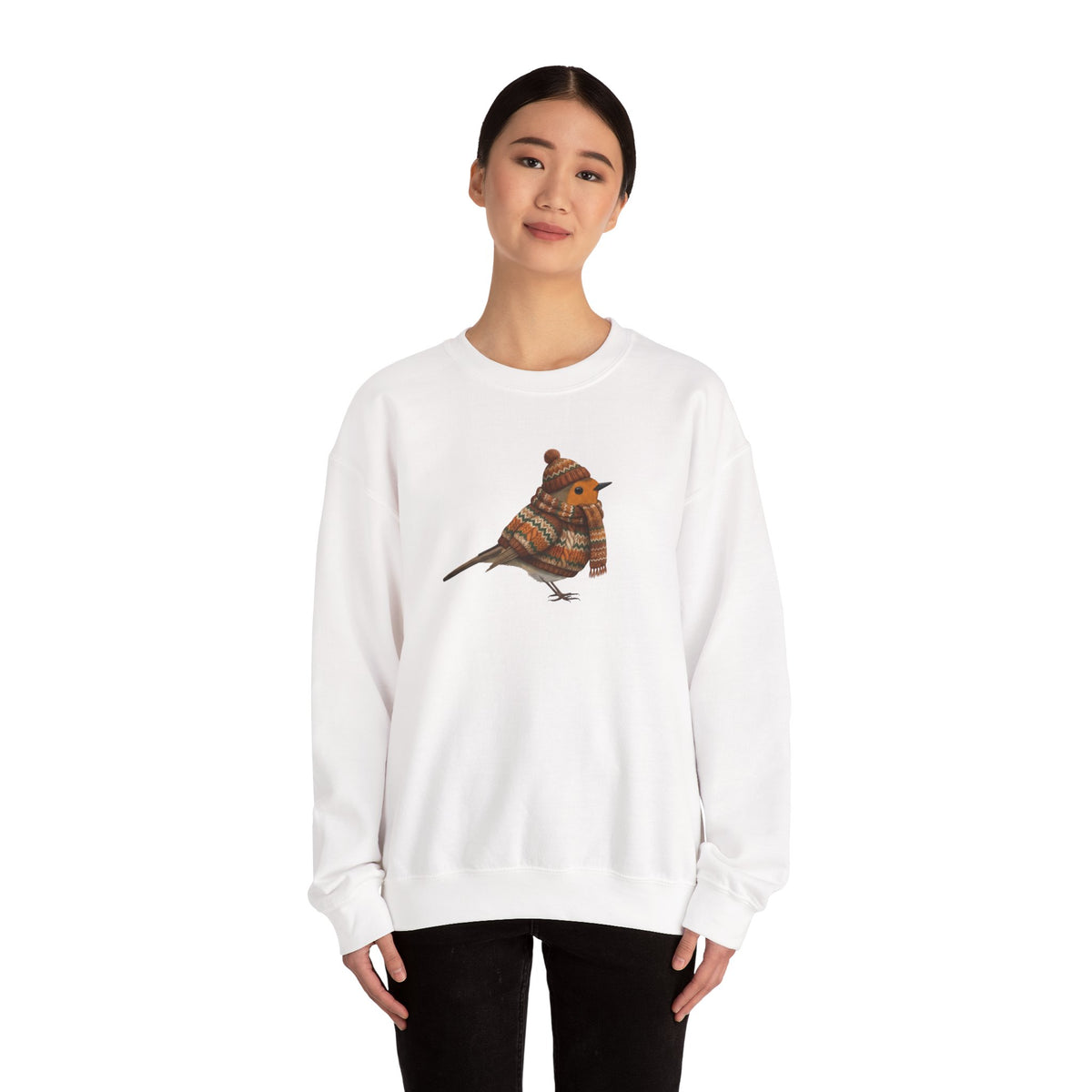 Robin Winter Sweatshirt | Bird Watcher Crewneck | Unisex Songbirds Wearing Knit Gift for Bird Lovers