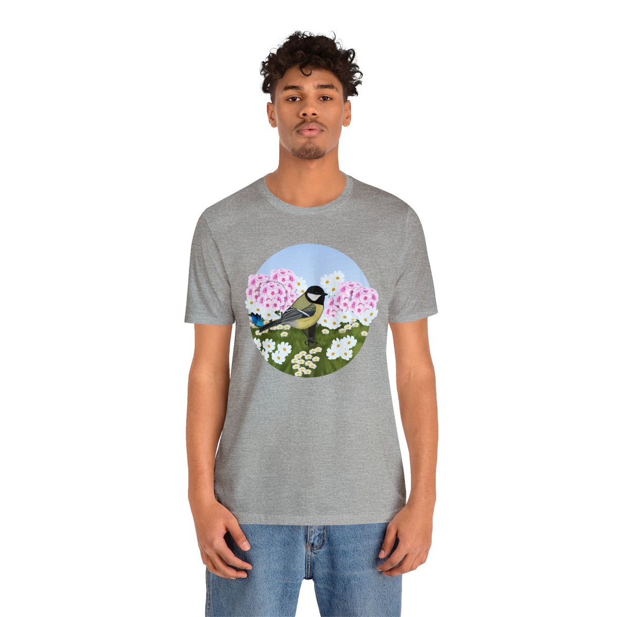 Chickadee and Summer Flowers Bird Tee