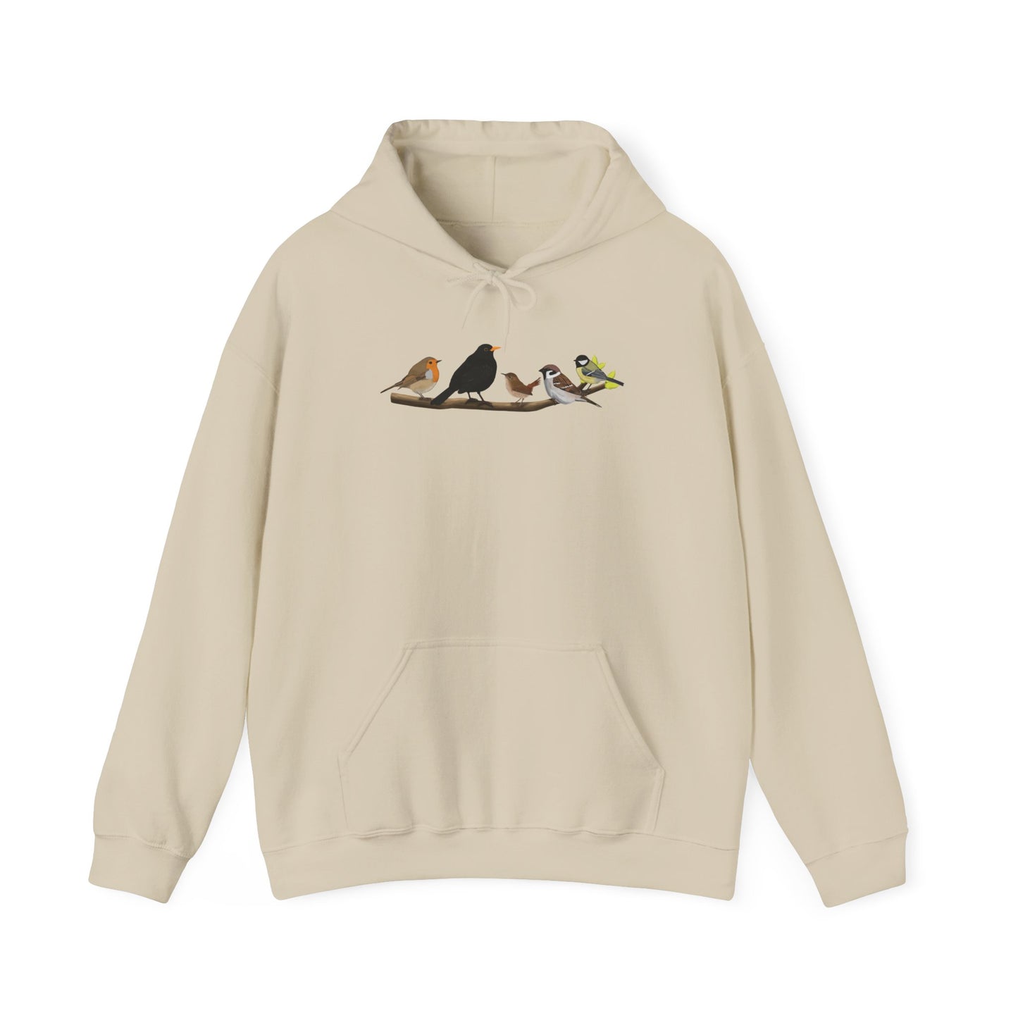 Vögel auf einem Ast Hoodie - Amsel Rotkehlchen Kohlmeise Kapuzenpullover für Vogelbeobachter & Naturliebhaber