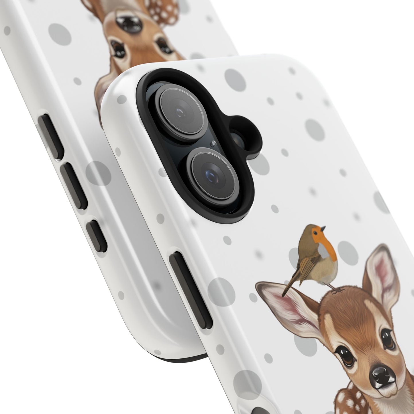 Cute Fawn with European Robin Animal iPhone Case - Dual-Layer PC/TPU Protective Cover for iPhone