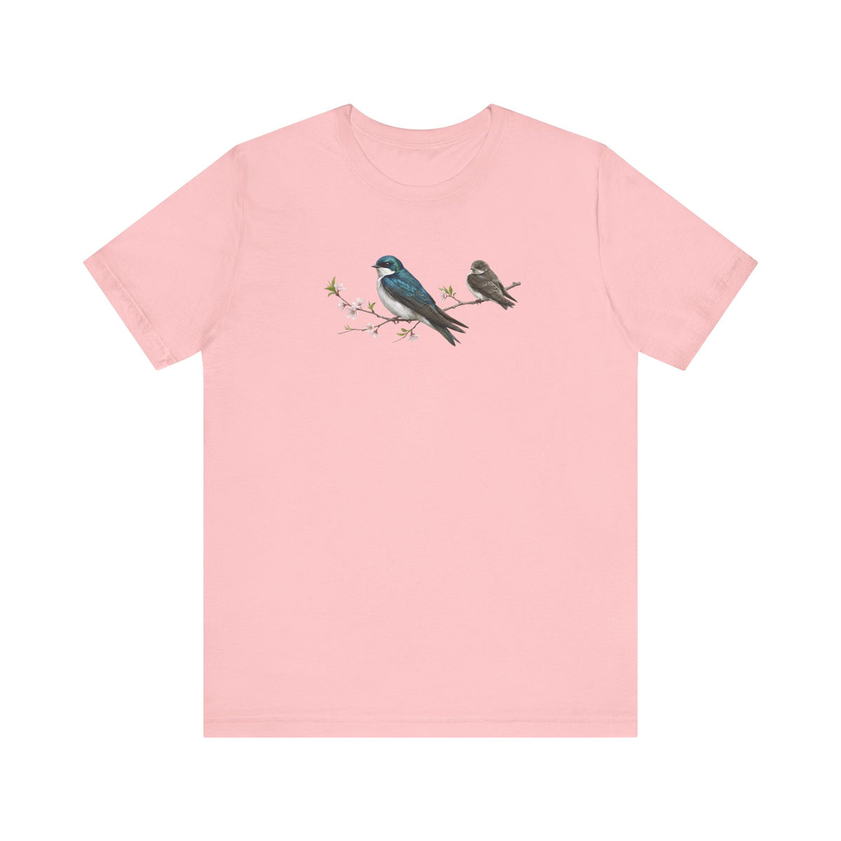 Tree Swallow & Fledgling T-Shirt | Spring Blossoms Unisex Graphic Tee