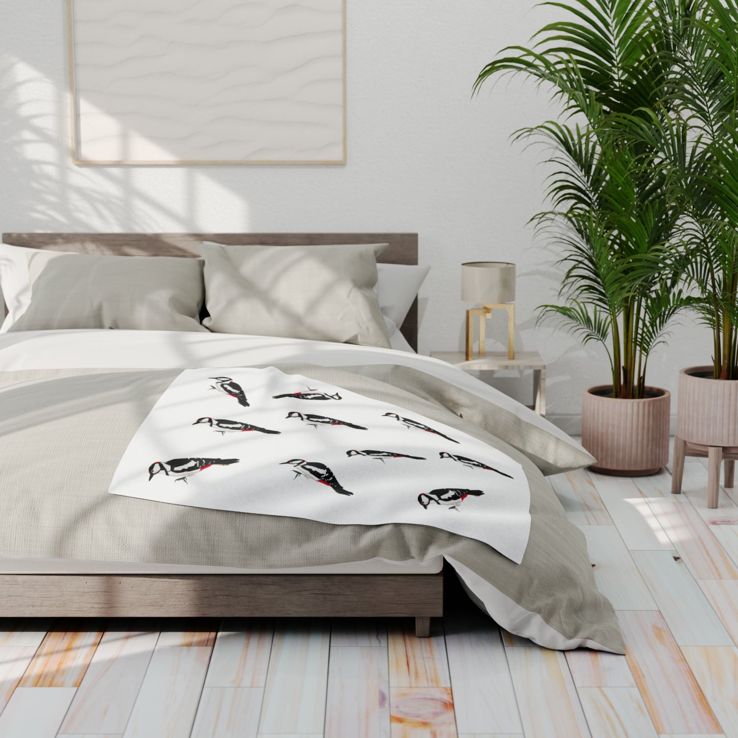 Woodpecker Bird Arctic Fleece Blanket White