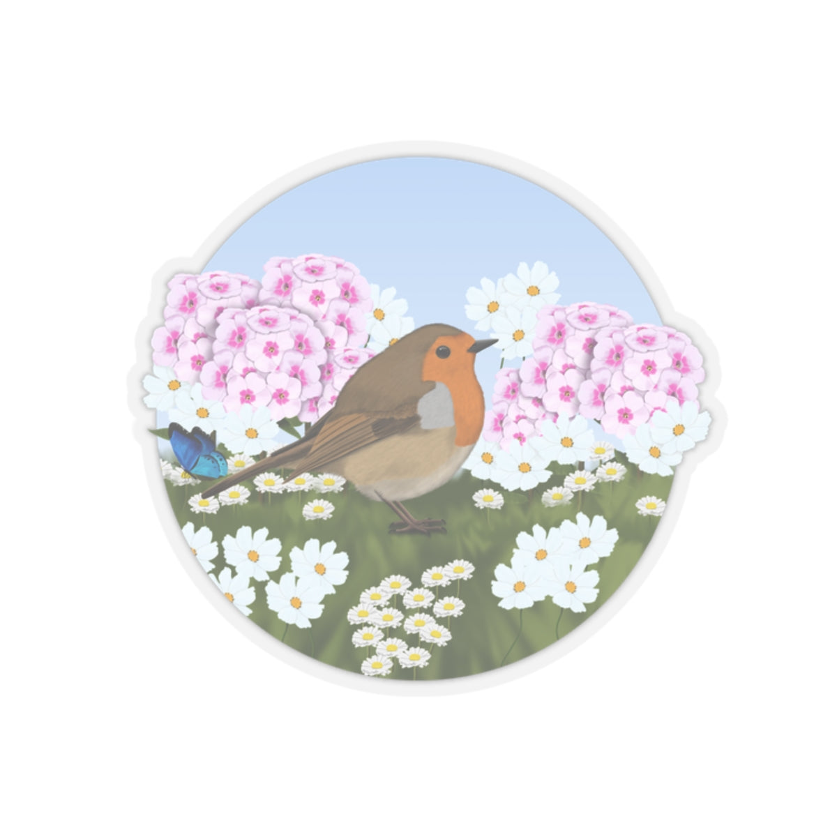 Robin Summer Flowers Bird Kiss-Cut Sticker - jz.birds
