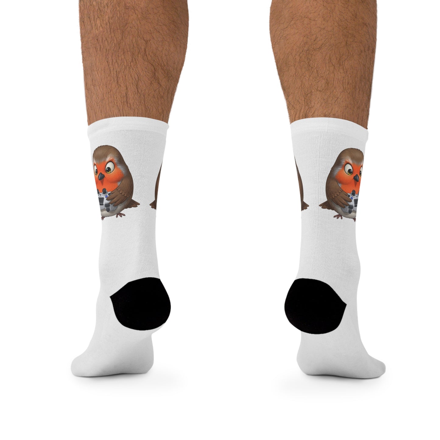 Robin with Gaming Controller Video Games Bird Socks White One Size