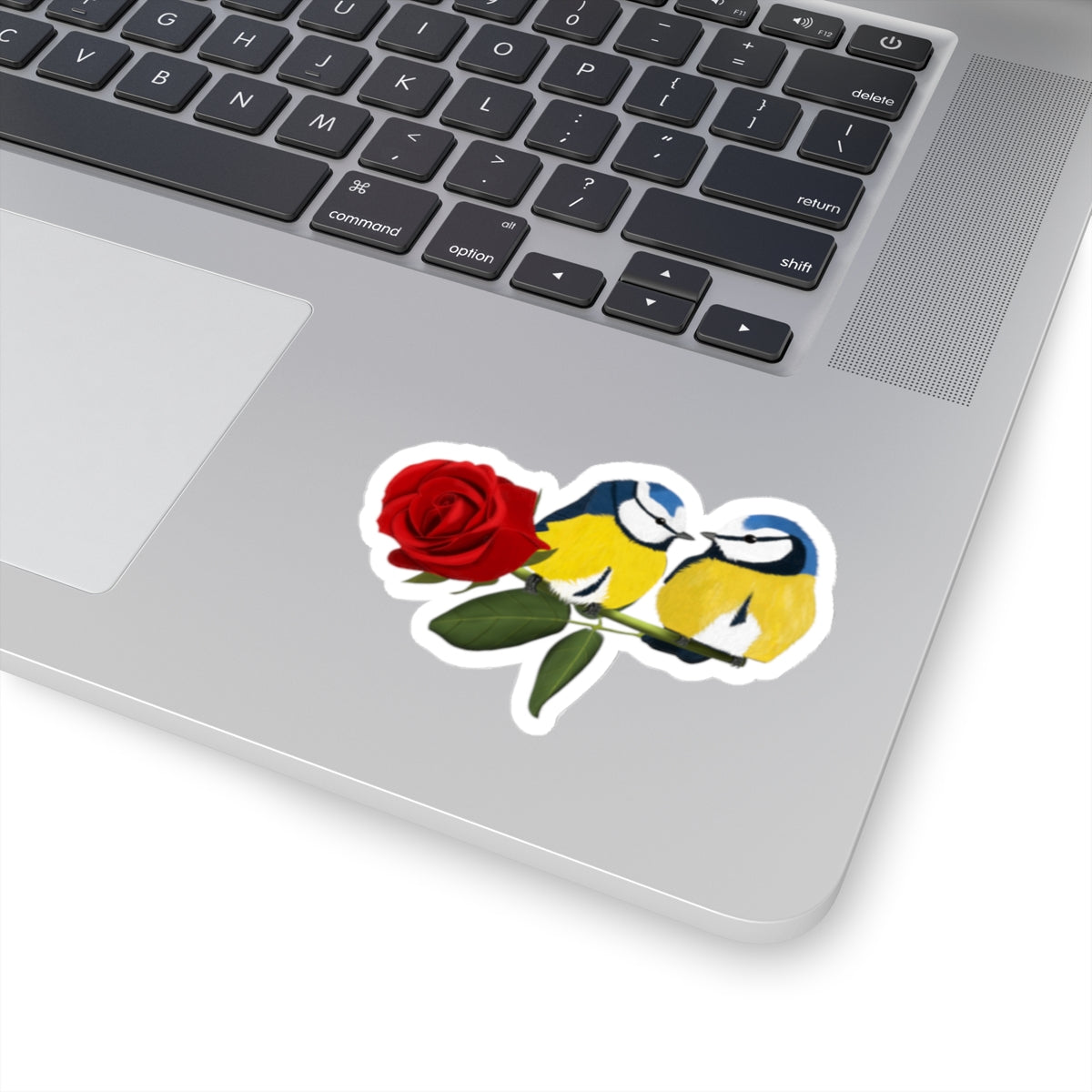 Blue Titmouse on a Rose Valentine's Day Bird Kiss-Cut Sticker - jz.birds