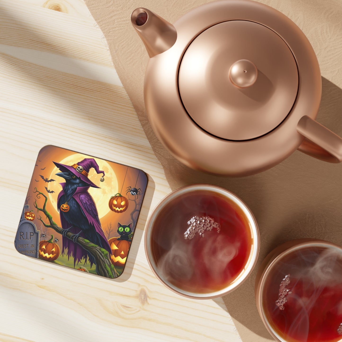Spooky Halloween Coasters - Cute Crow & Cat Fall Table Decor