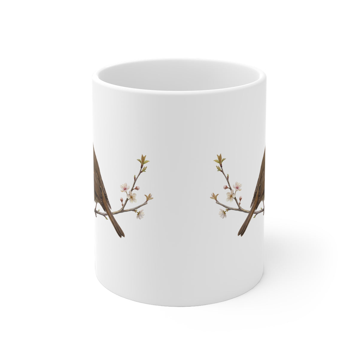 Rotkehlchen mit Ästling Premium Keramiktasse | Geschenk für Vogelbeobachter