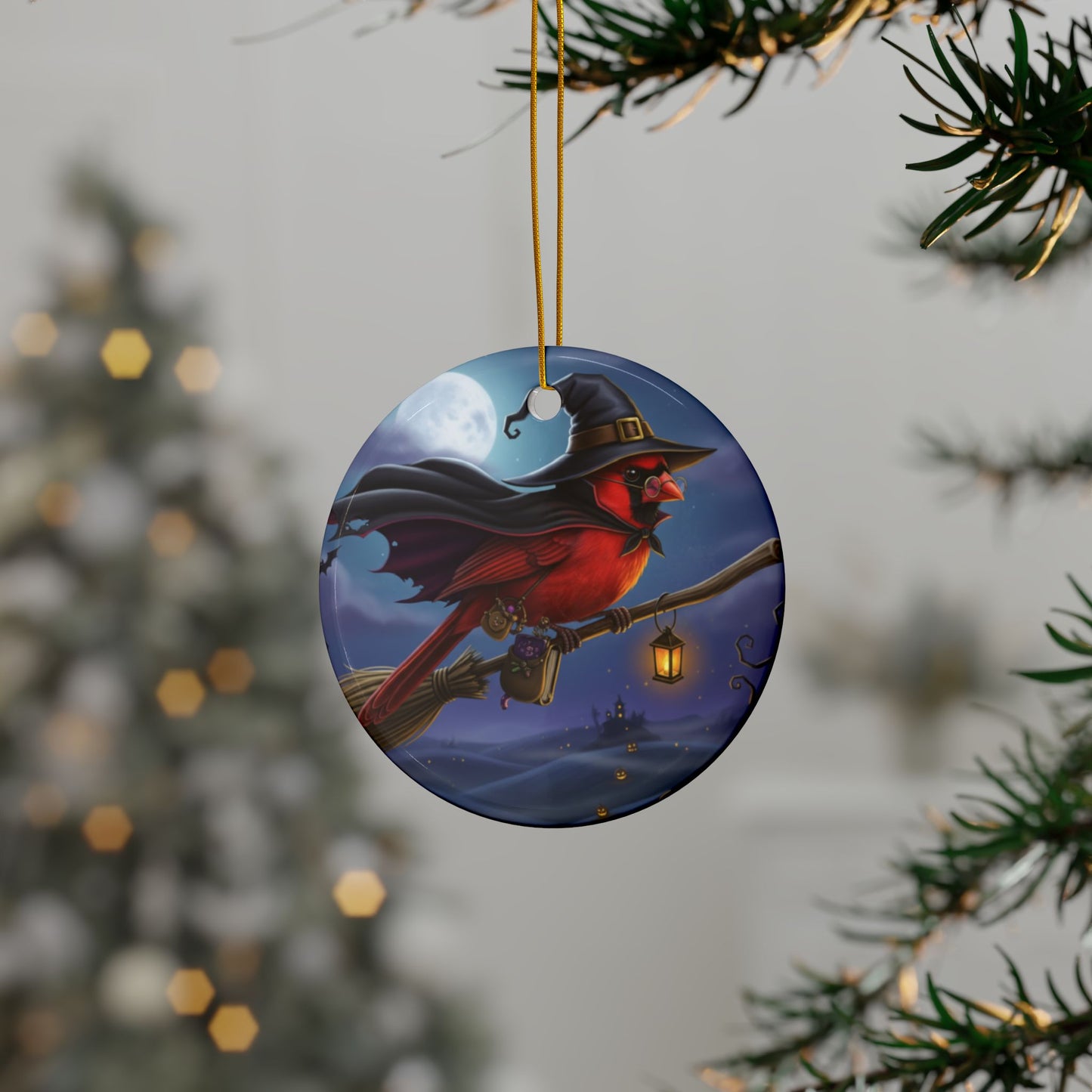 Cardinal Bird Halloween Tree Ornament, 100% Ceramic Cute Hanging Decoration