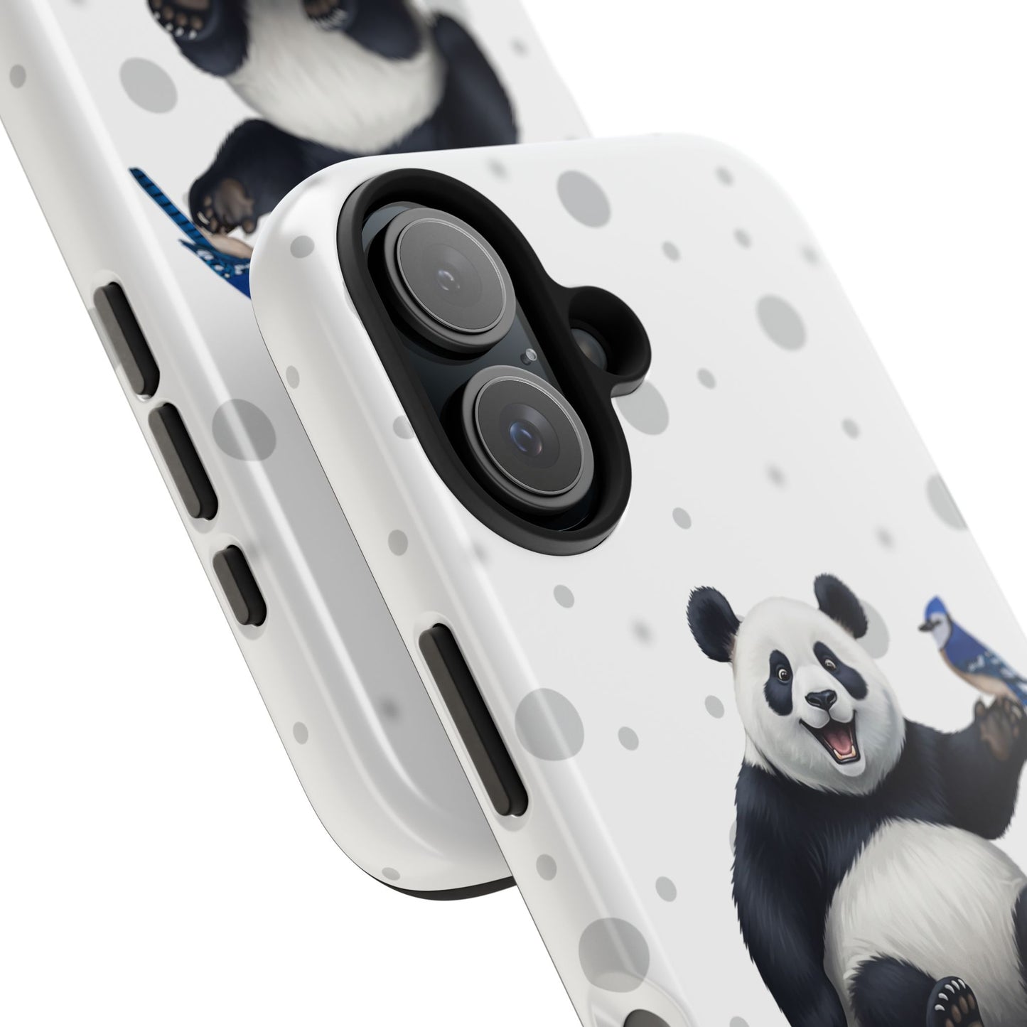 Cute Panda Bear with a Blue Jay Animal iPhone Case - Dual-Layer PC/TPU Protective Cover for iPhone