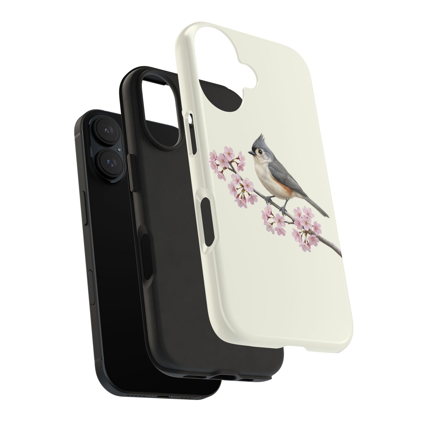 Tufted Titmouse & Cherry Blossom Tough iPhone Case Creamy White