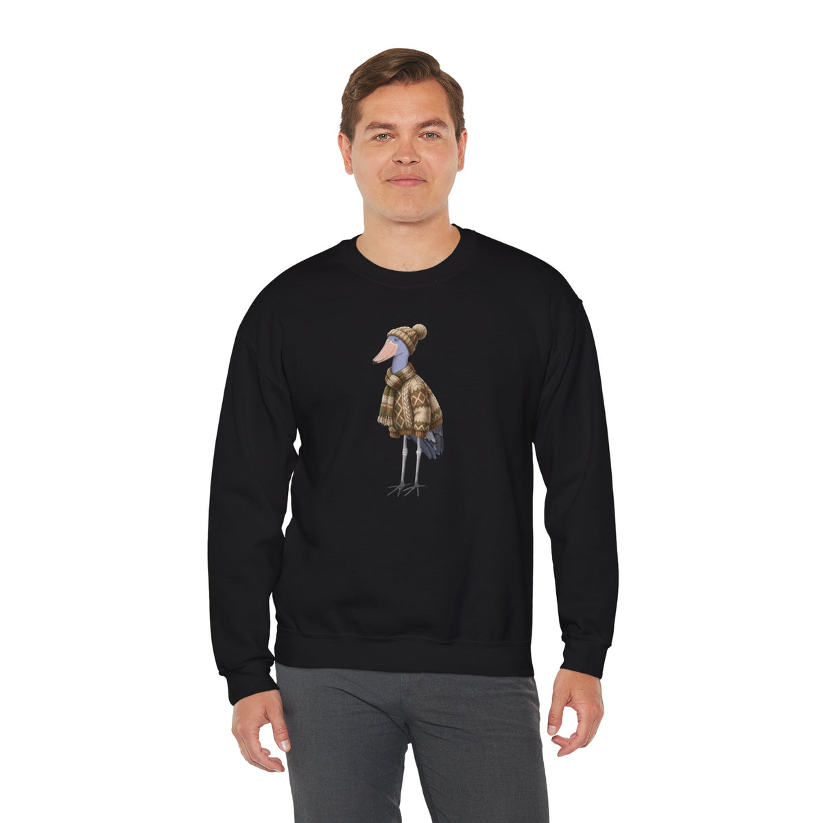 Shoebill Winter Sweatshirt | Bird Watcher Crewneck | Unisex Songbirds Wearing Knit Gift for Bird Lovers