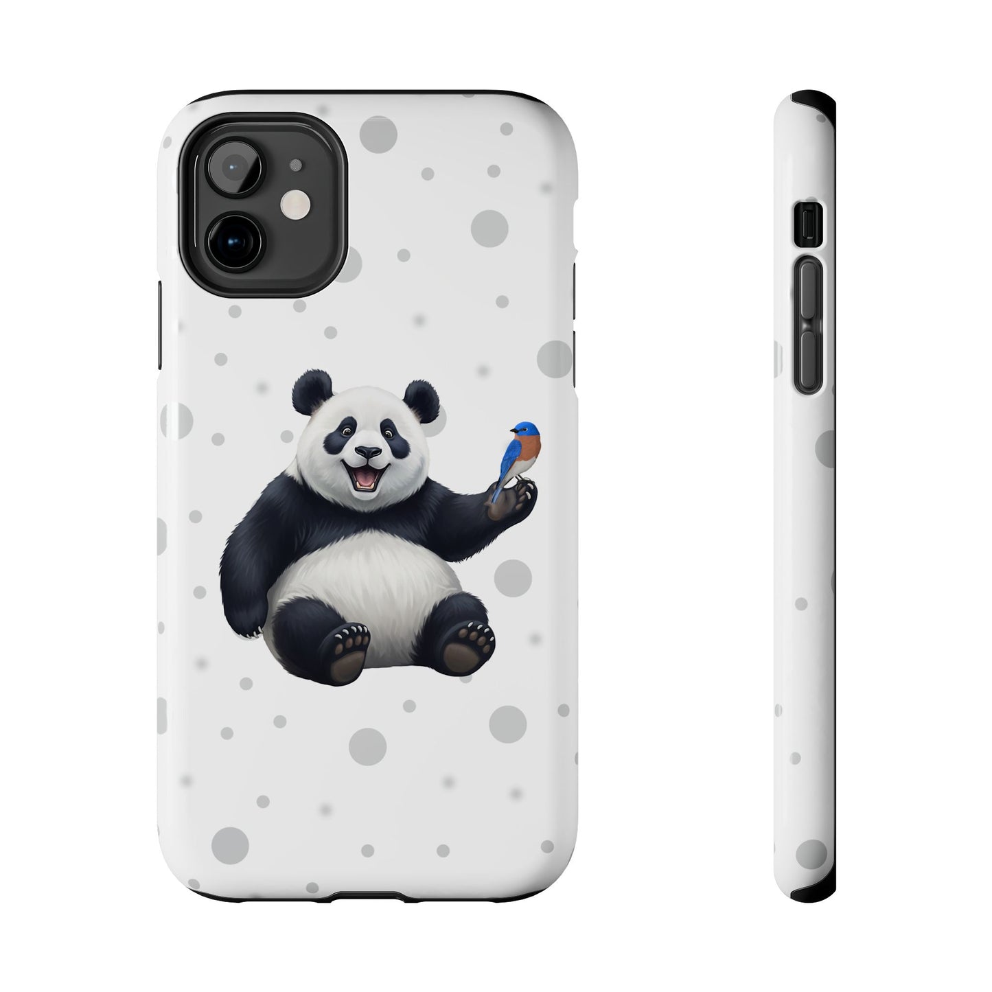 Cute Panda Bear with a Bluebird Animal iPhone Case - Dual-Layer PC/TPU Protective Cover for iPhone