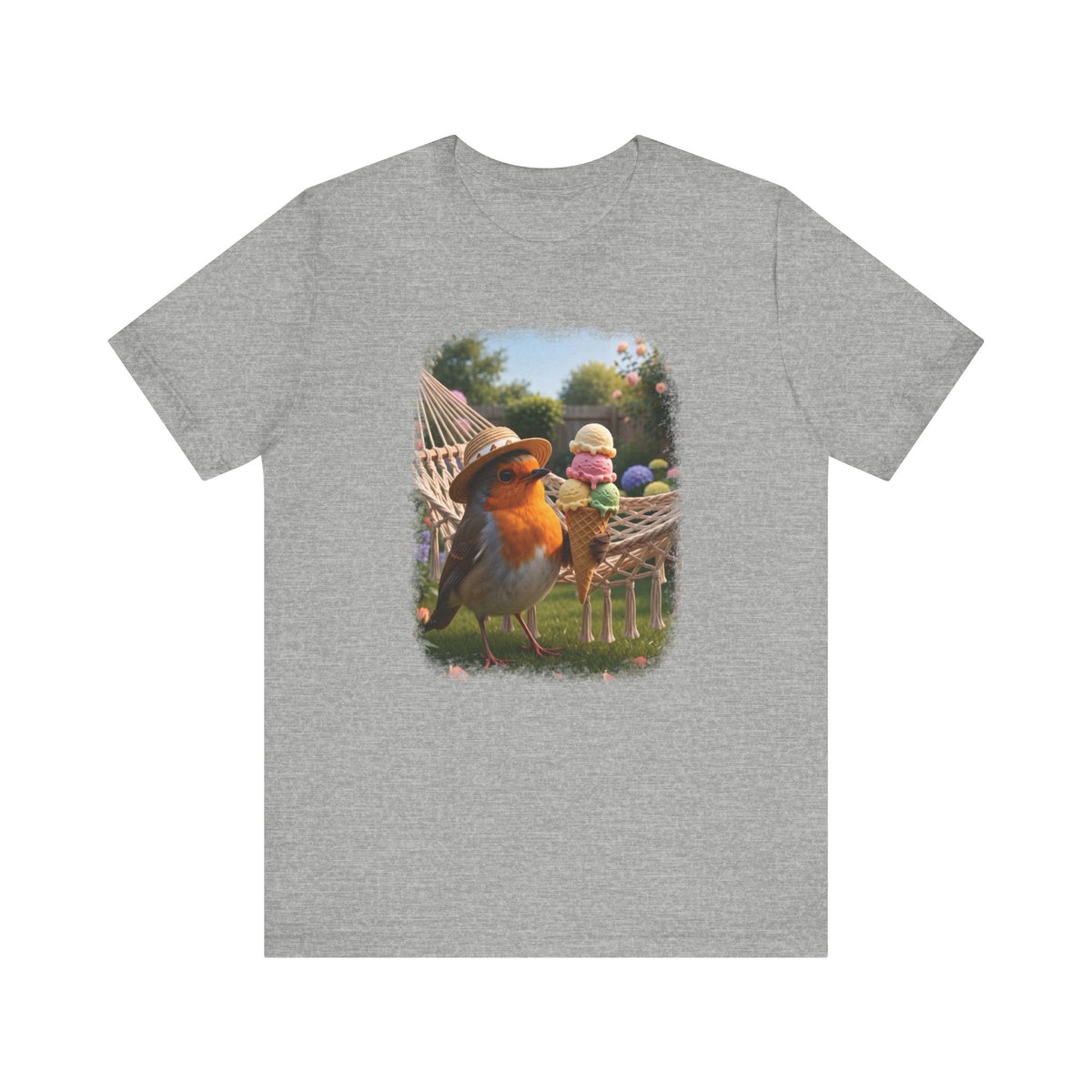 Robin Rosi Ice Cream in the Garden Premium T-Shirt for Bird Lovers