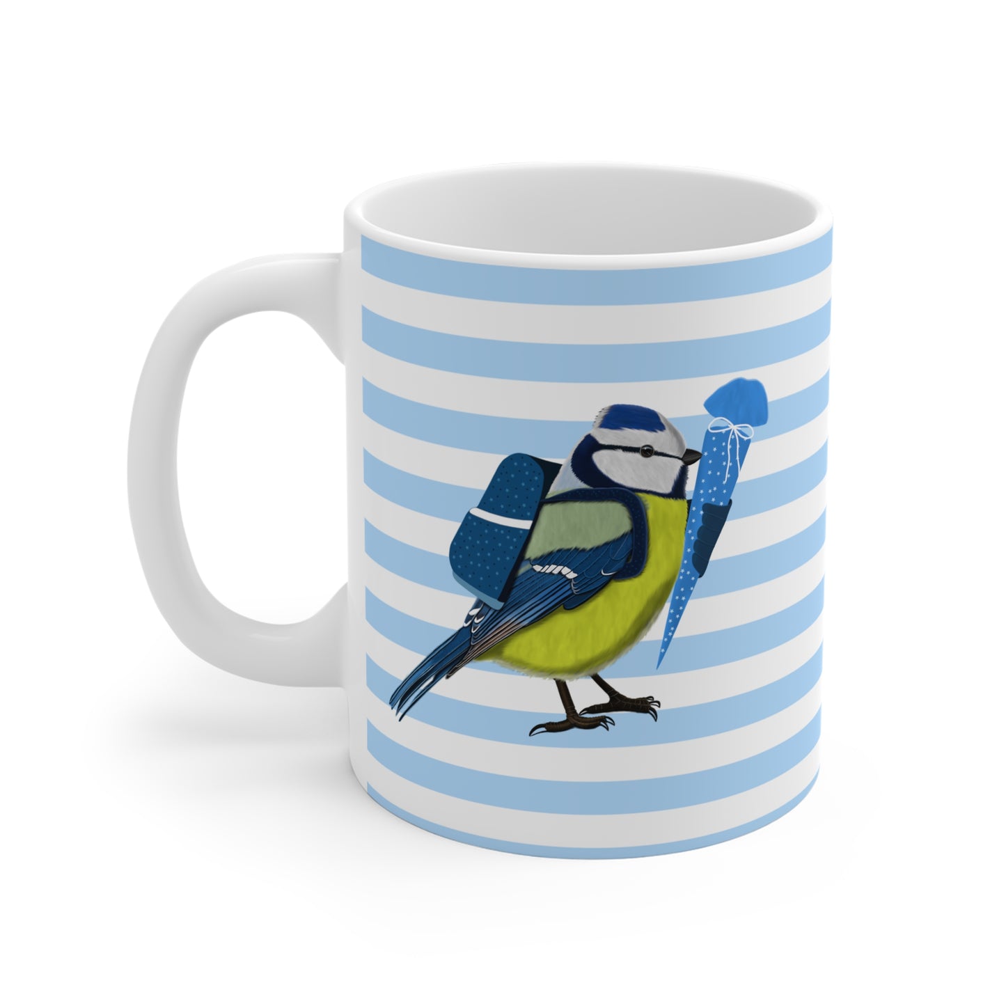 Blaumeise Vogel Tasse als Geschenk zur Einschulung Blau Weiß
