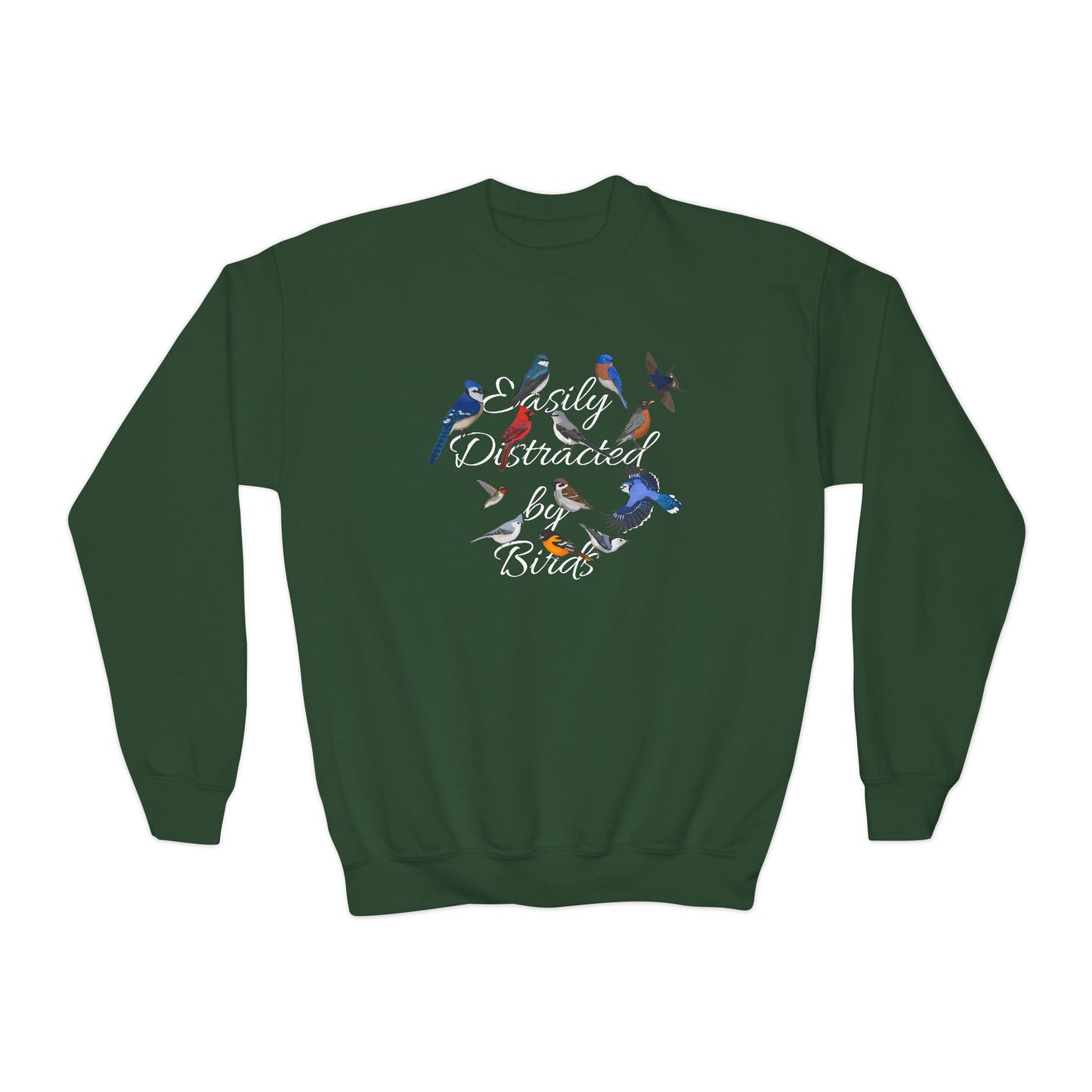 Easily Distracted by Birds Blue Jay Hummingbird Bluebird Cardinal Nuthatch Bird Birdwatching Youth Crewneck Sweatshirt – Casual Kids Clothing, Sweatshirts